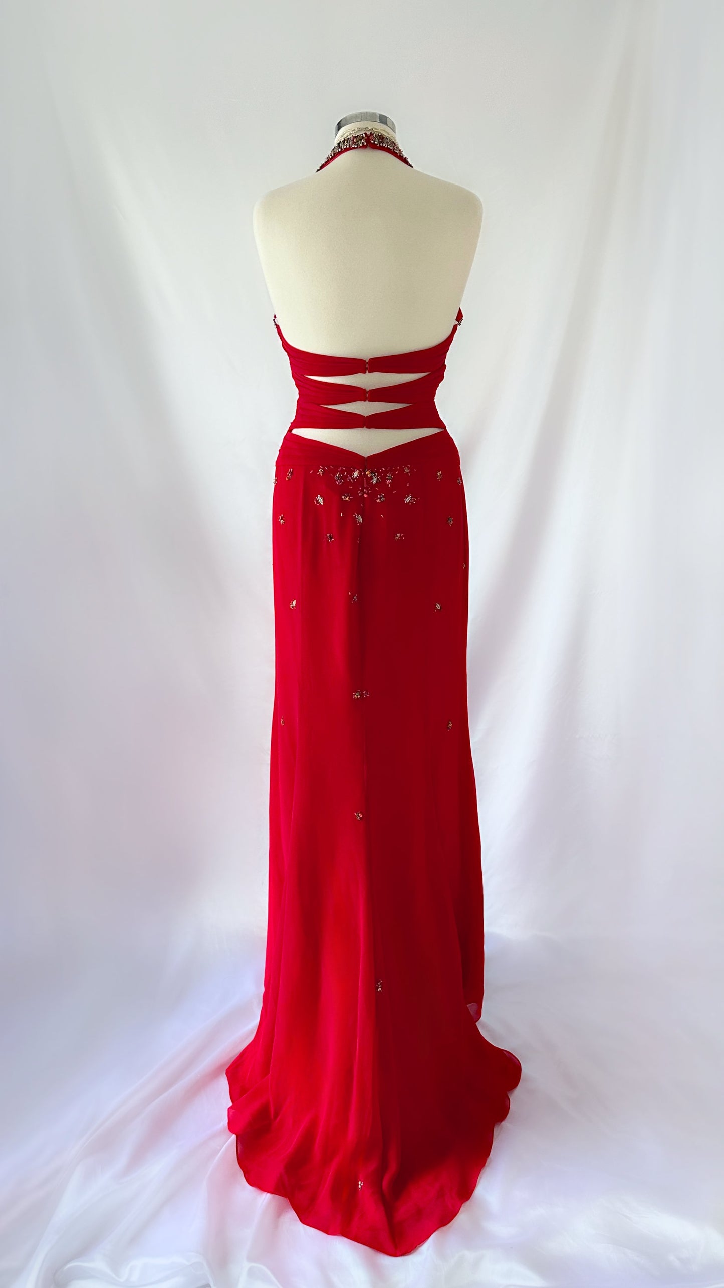 CHERRY VIXEN BACKLESS EMBELLISHED GOWN