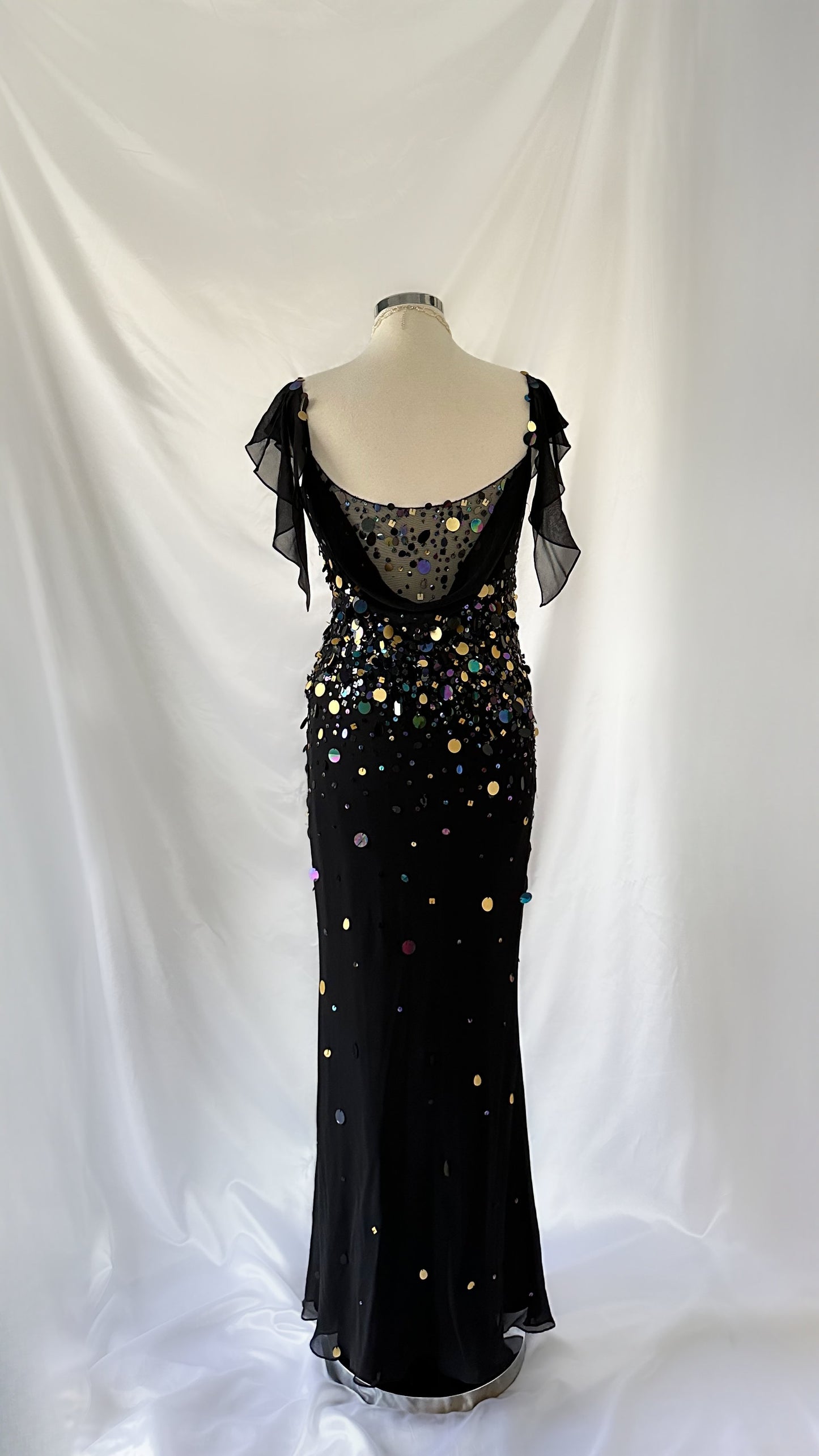 Whimsical 00s Black Bubble Sequin Embellished Maxi Dress