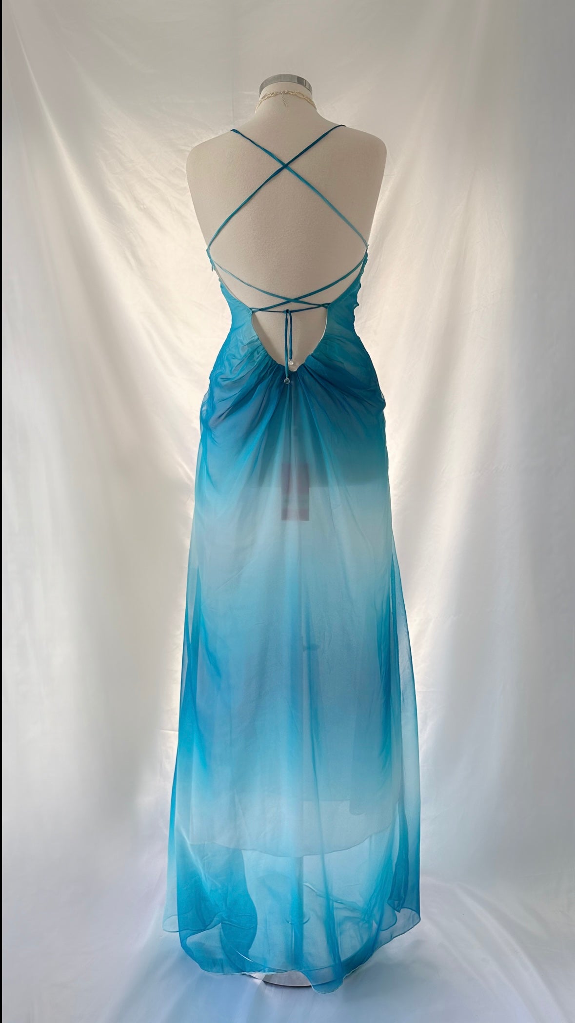 Ocean Paradise Vintage 00s Ombré Blue Silk Sheer Maxi Dress