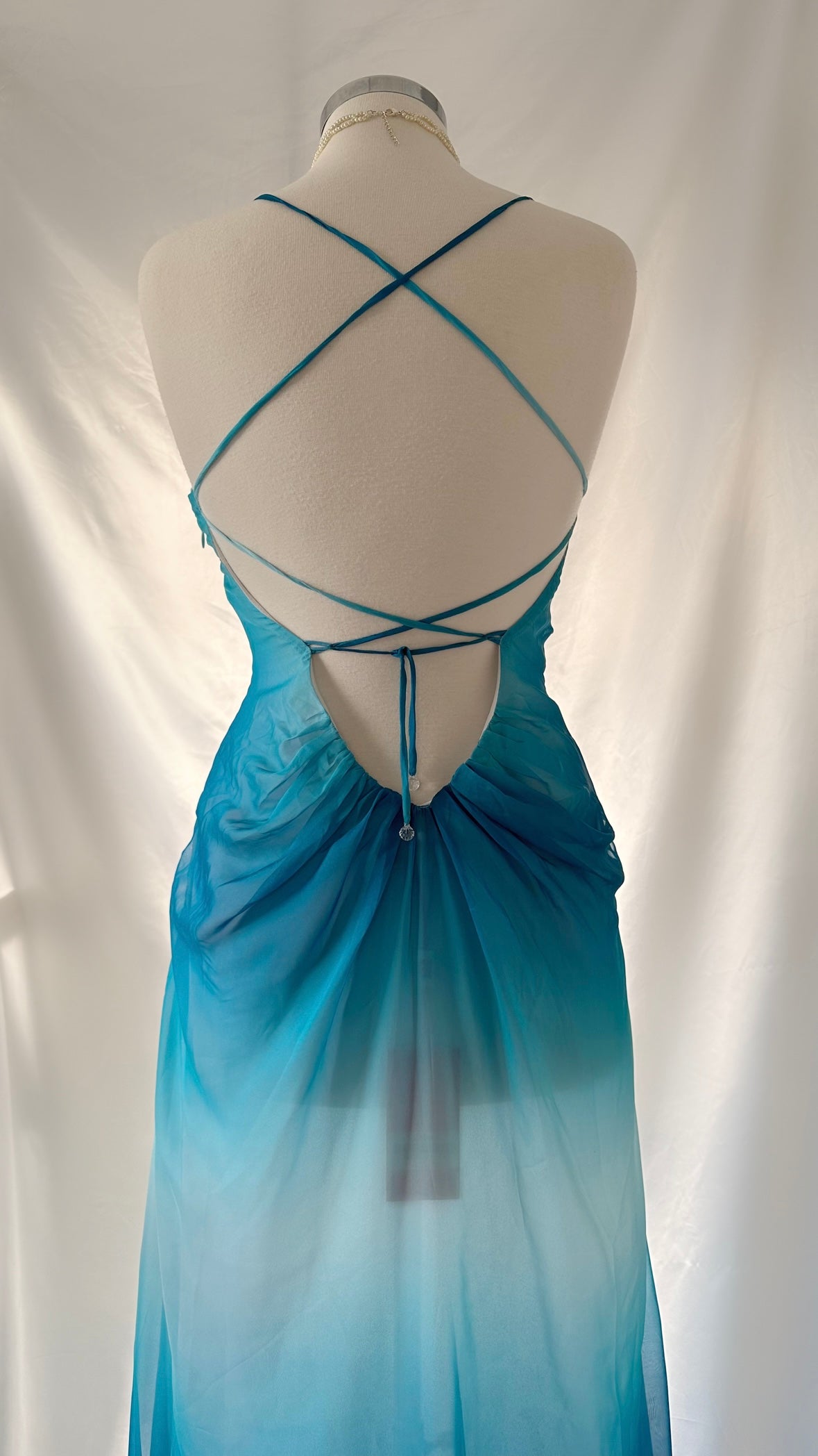 Ocean Paradise Vintage 00s Ombré Blue Silk Sheer Maxi Dress