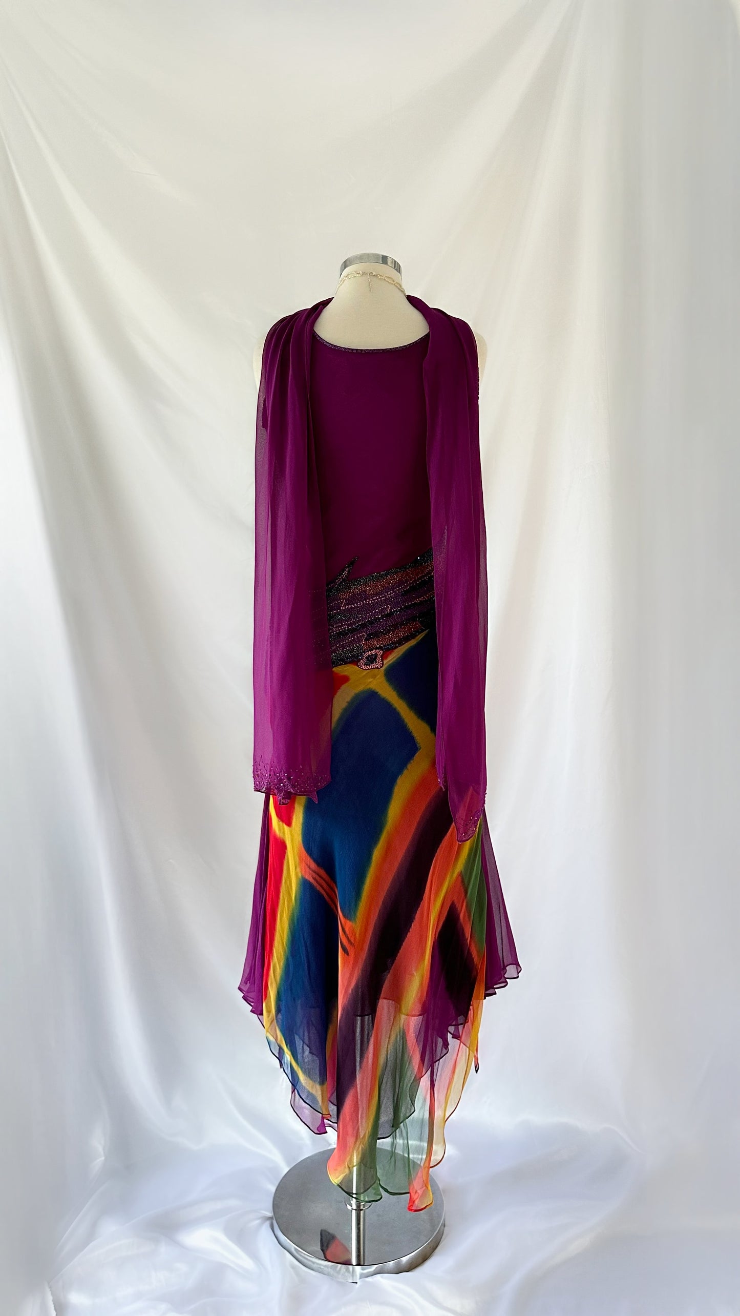 One Of A Kind Vintage 00s Purple Silk Tie Dye Abstract Dress Set