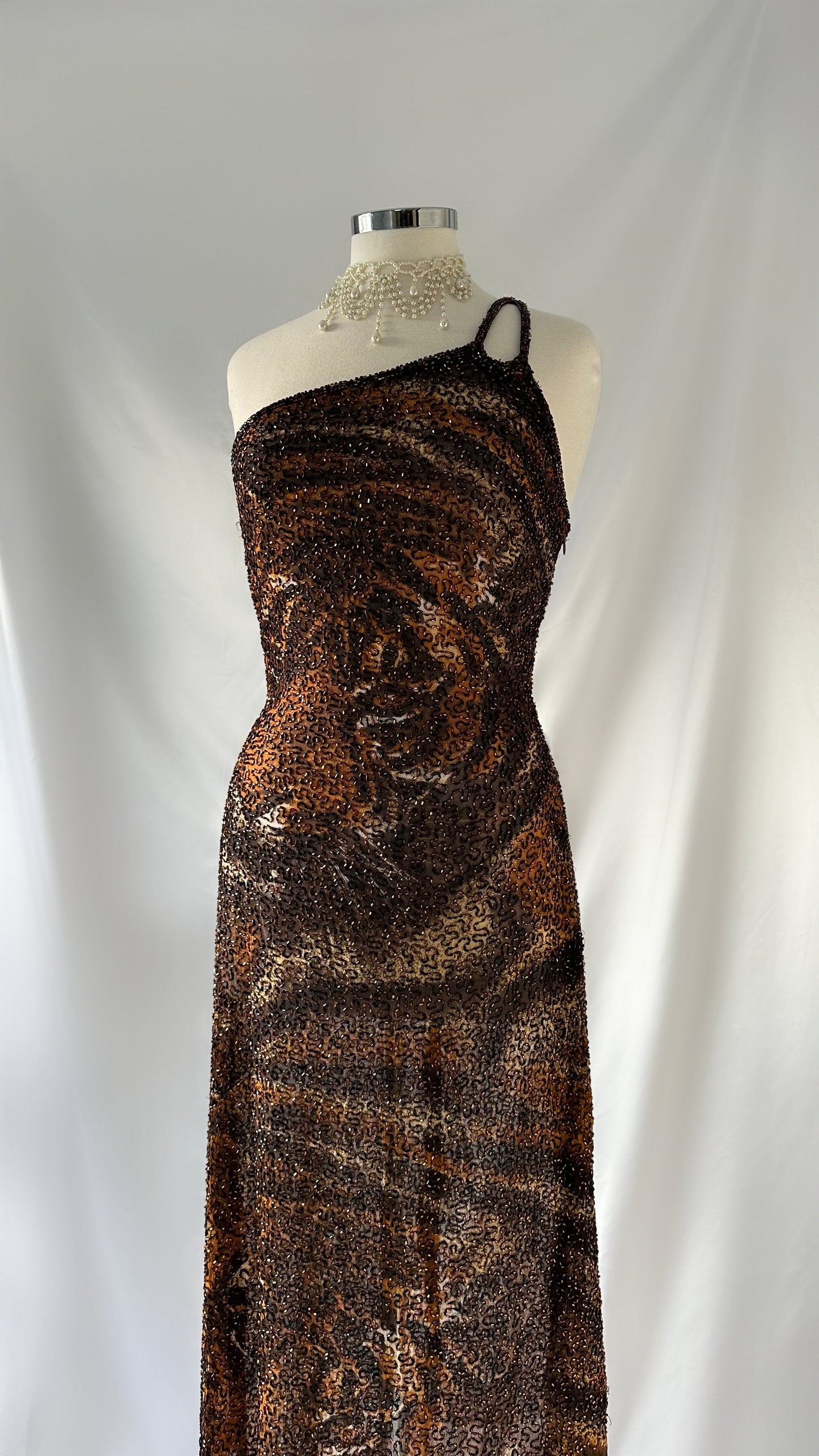 One Of A Kind 90s Highly Embellished Tiger Asymmetrical Dress