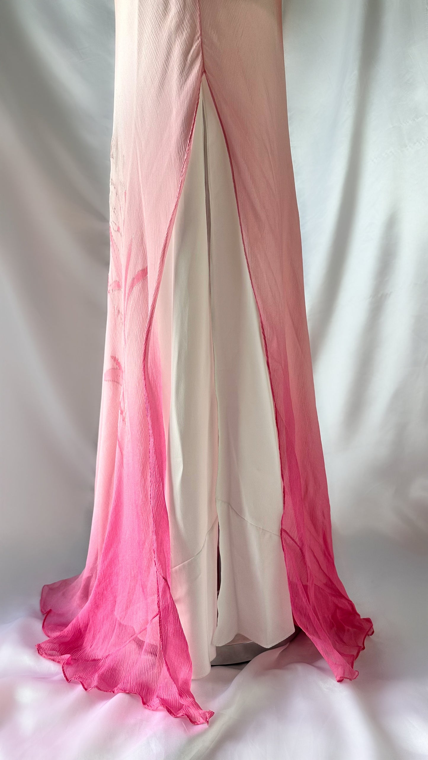 Ethereal 90s Sunset Peach Ombré Floral Silk Gown