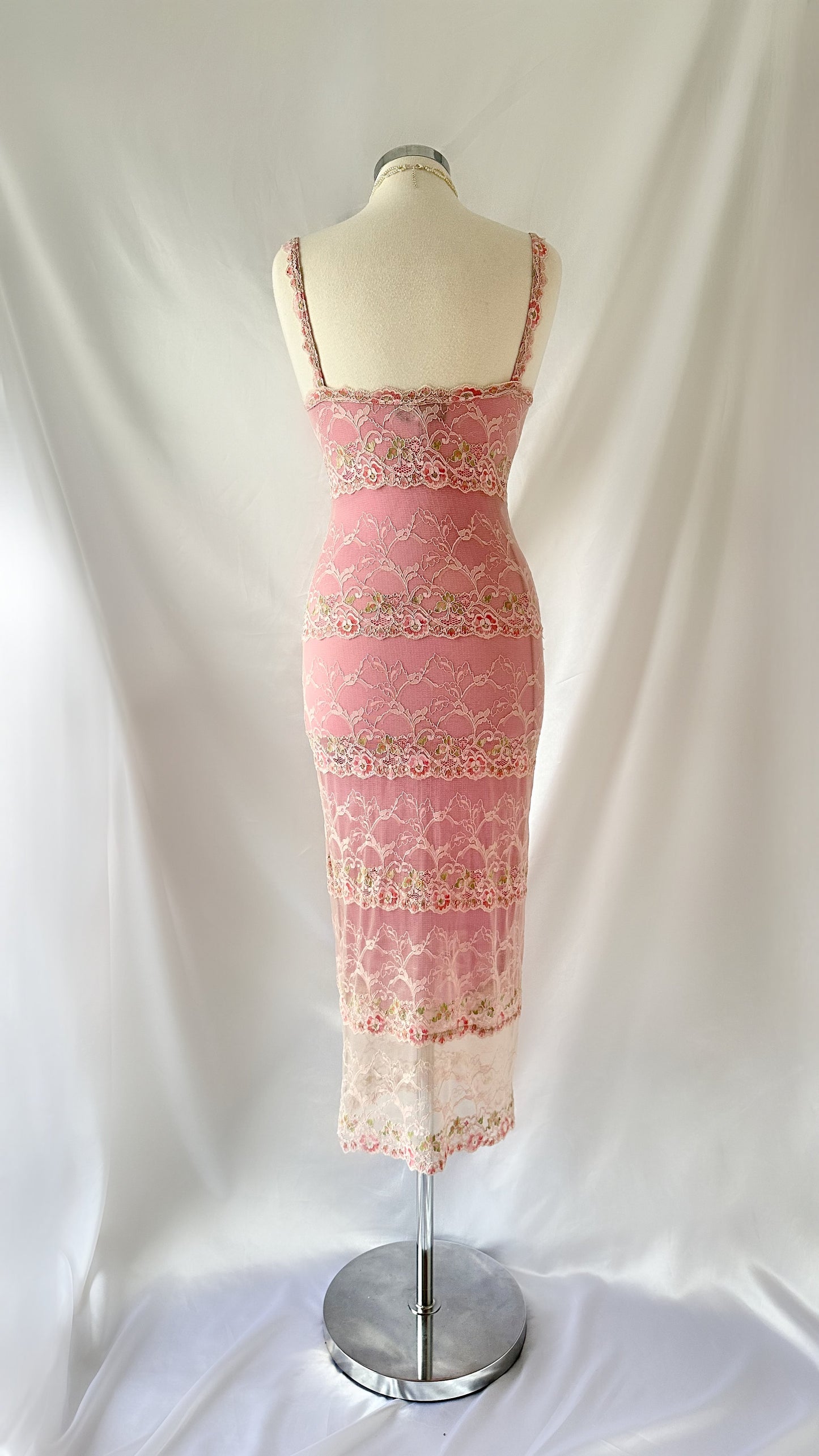 BLUSHING PINK LACE BUSTIER MIDI DRESS