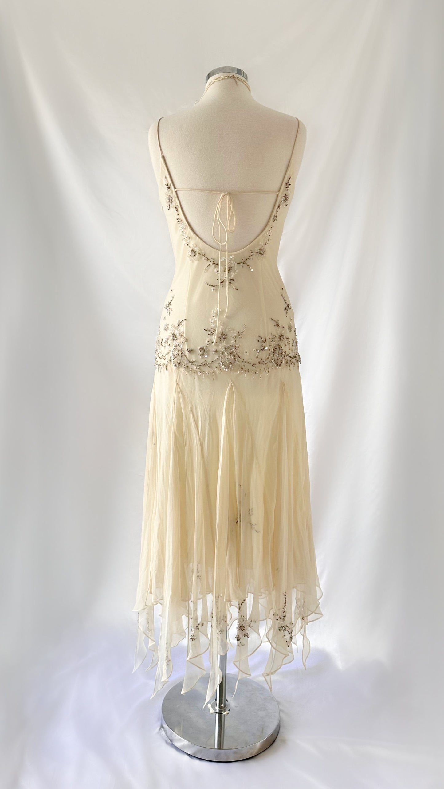 ETHEREAL EMBELLISHED IVORY SILK DRESS WITH MATCHING SCARF