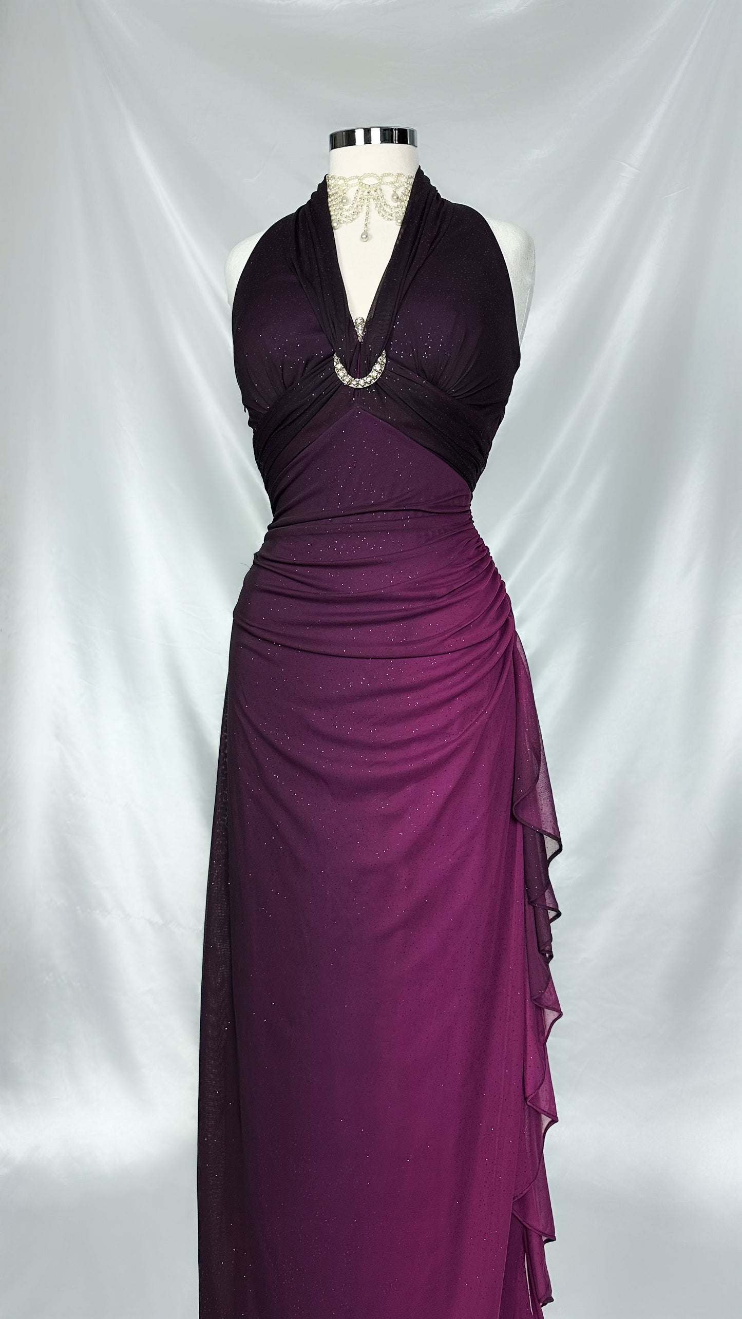 SHIMMERING AMETHYST OMBRÉ HALTER NECK MAXI DRESS