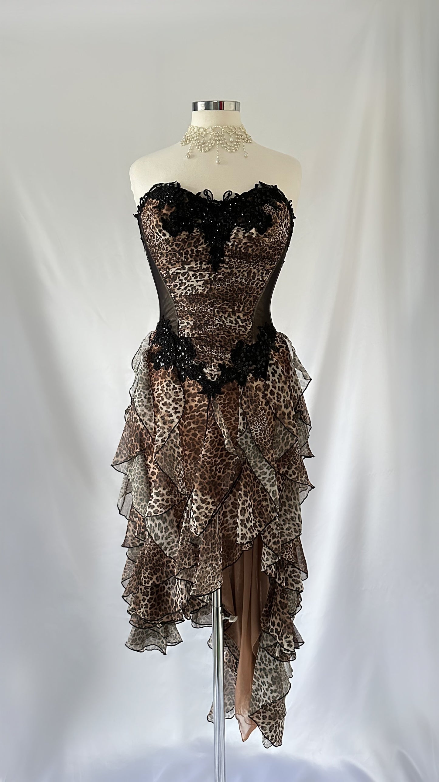 Vintage Catwalk Collection Leopard Vixen Ruffle Corset Dress