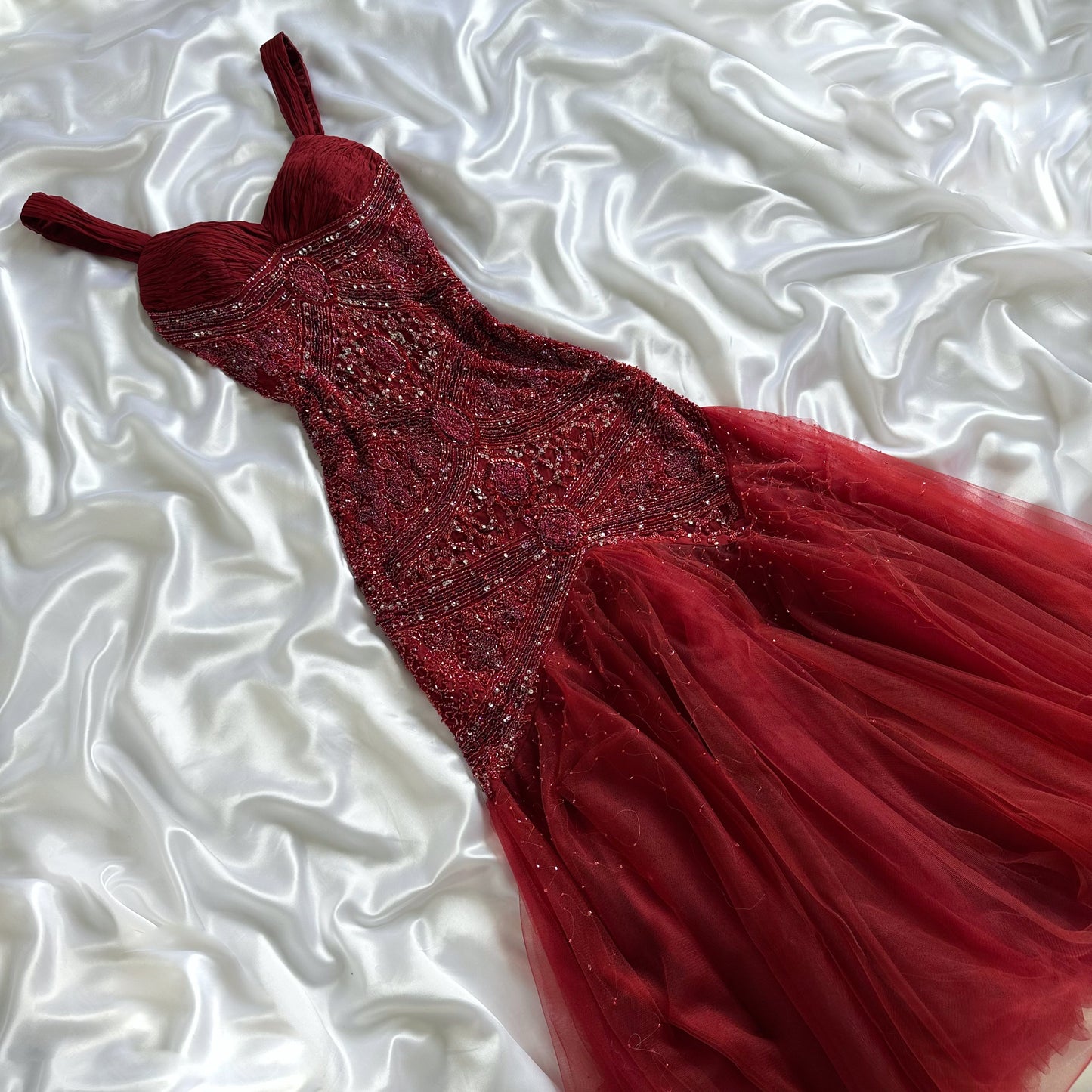 Dazzling Merlot Elegance Silk Tulle Prom Gown