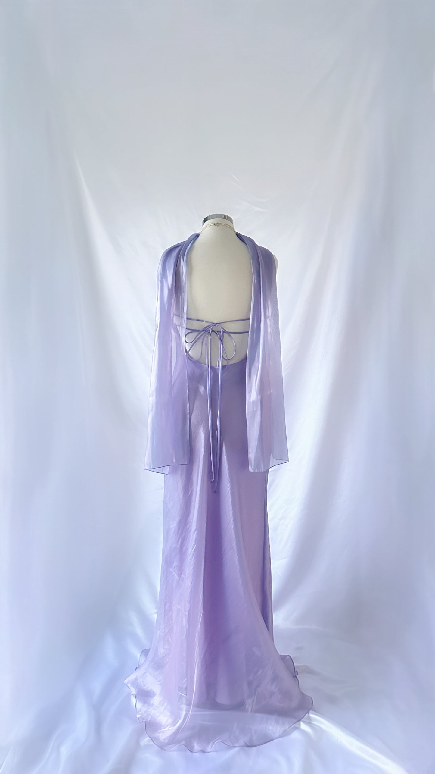 LILAC WATERS IRIDESCENT RHINESTONE BACKLESS GOWN & SCARF SET