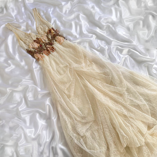 Ethereal Hand-Painted Vintage Couture Ema Savahl Cream Wedding Gown