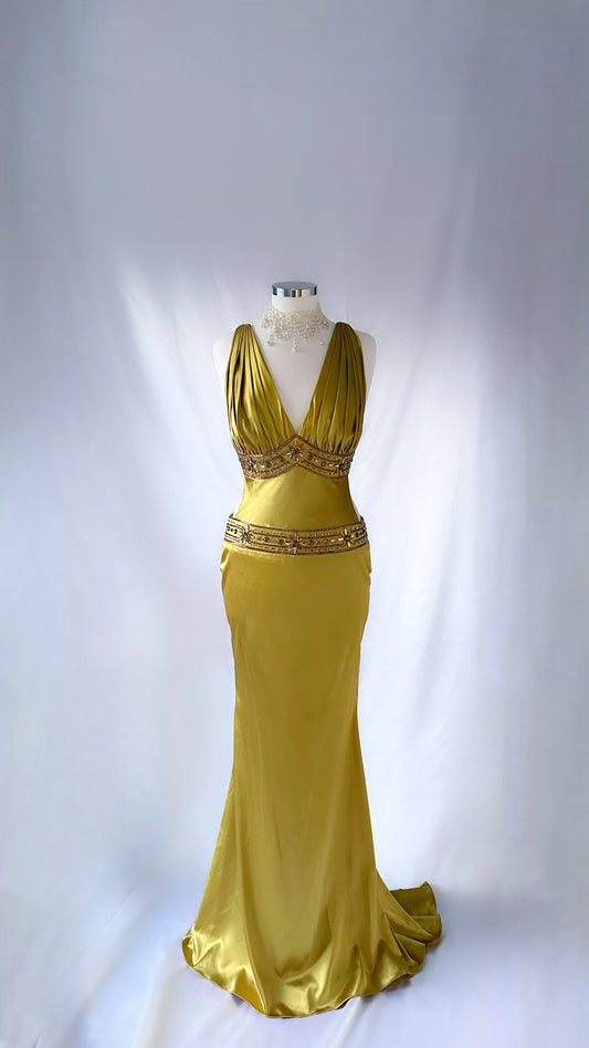 Gorgeous Vintage 00s Gold Embellished Backless Gown