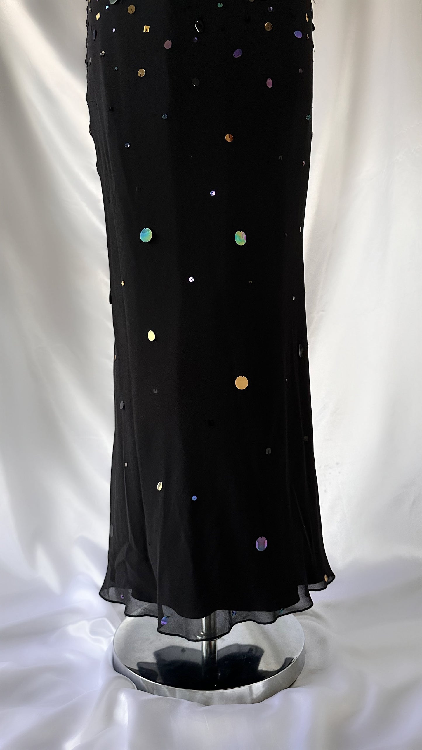 Whimsical 00s Black Bubble Sequin Embellished Maxi Dress