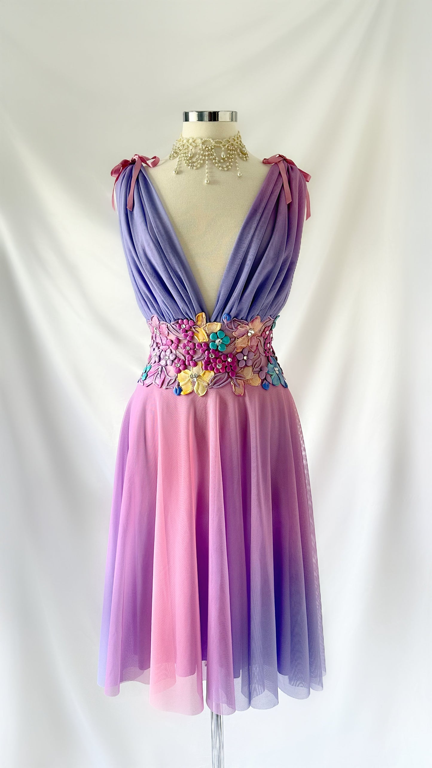 PASTEL FAIRYTALE BACKLESS MIDI DRESS BY EMA SAVAHL COUTURE