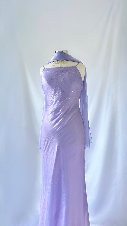 LILAC WATERS IRIDESCENT RHINESTONE BACKLESS GOWN & SCARF SET