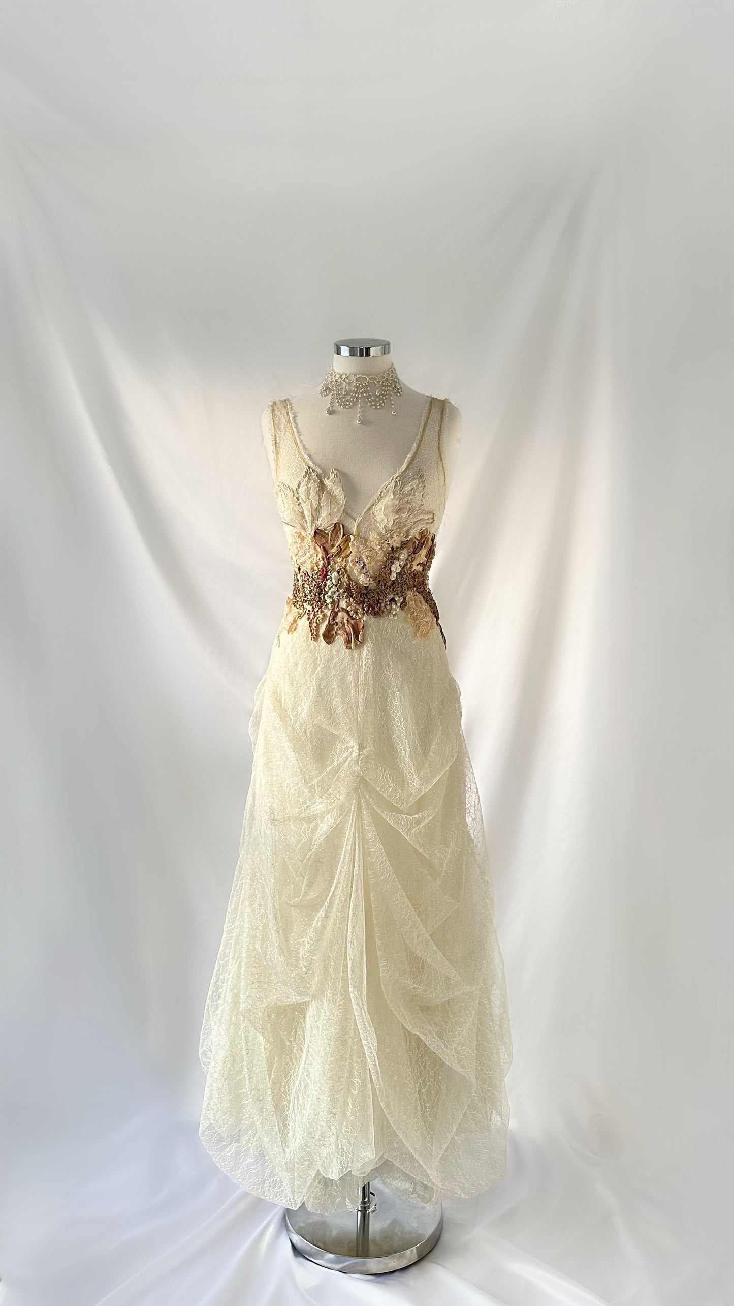 Ethereal Hand-Painted Vintage Couture Ema Savahl Cream Wedding Gown