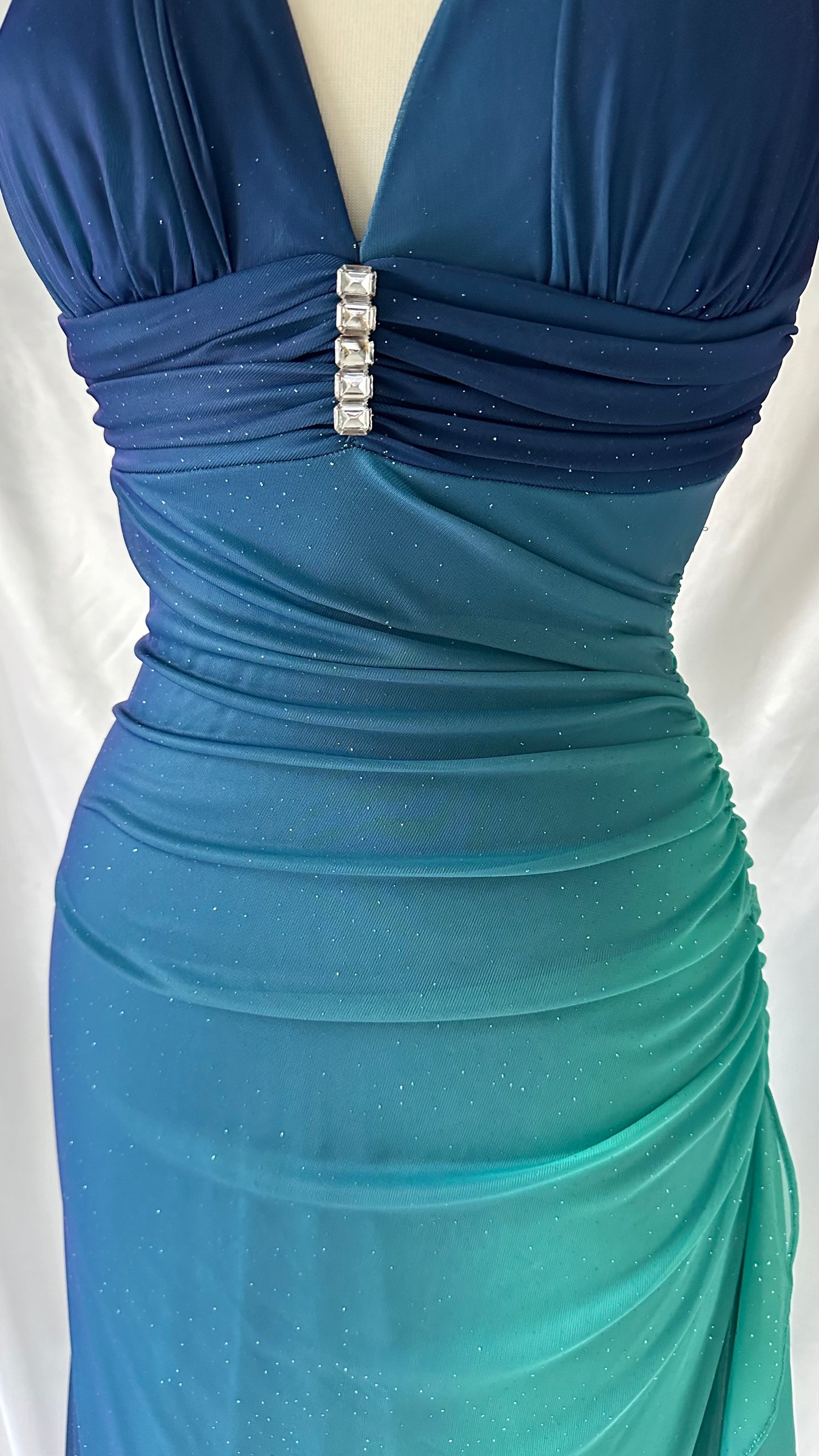 Blue Skies Shimmery Vintage 00s Ombré Halter Neck Maxi Dress