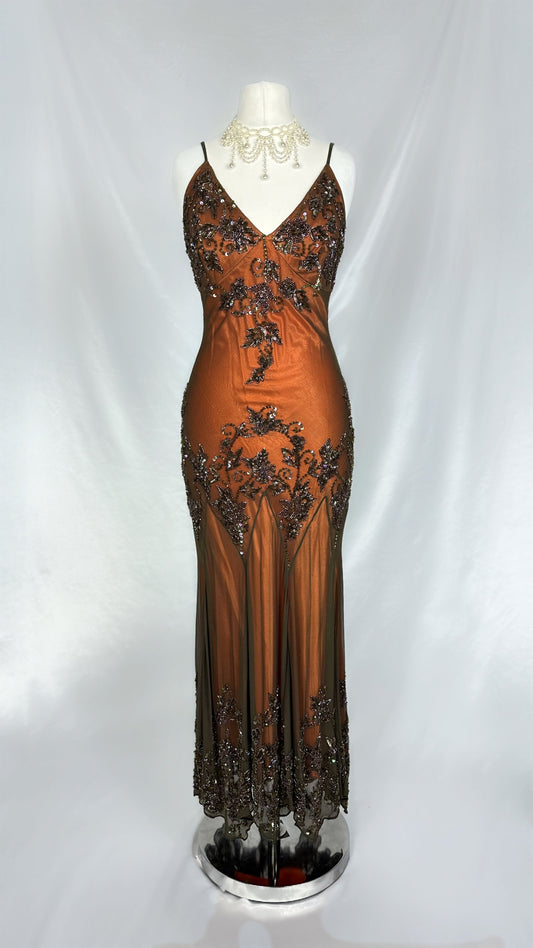 COCOA ORANGE EMBELLISHED EVENING MAXI DRESS