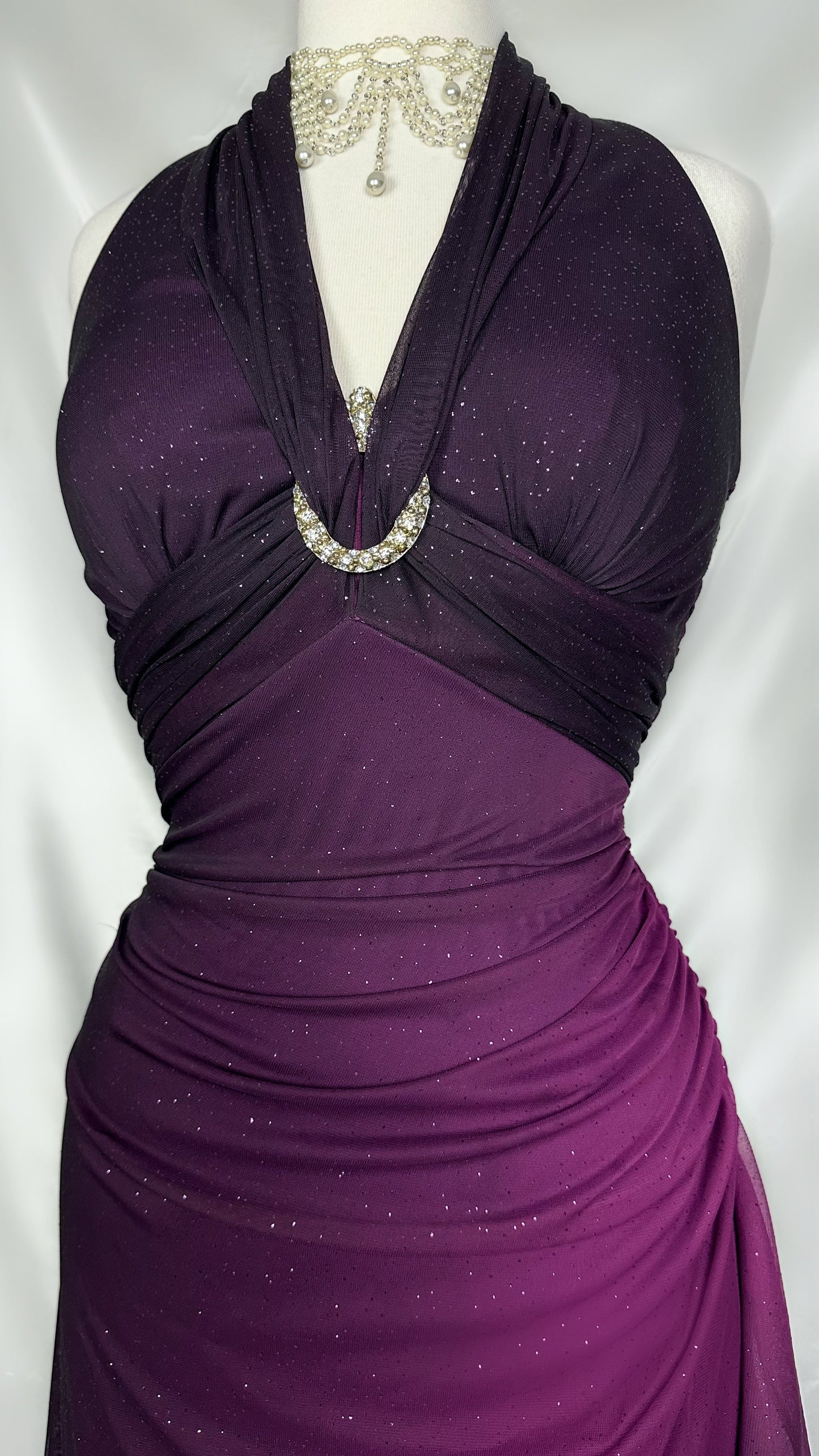 SHIMMERING AMETHYST OMBRÉ HALTER NECK MAXI DRESS