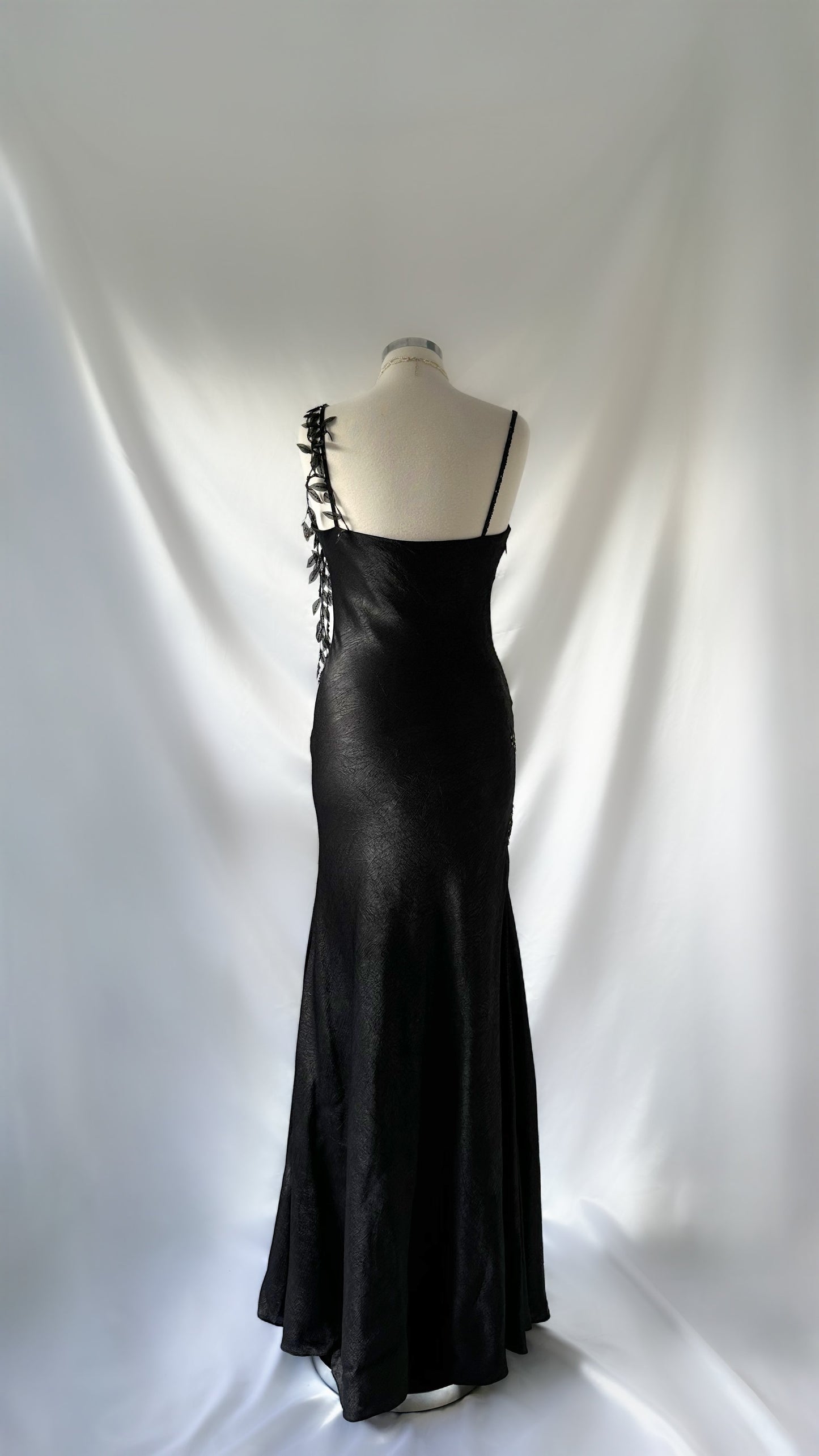 Grunge 90s Vintage Leaf Vine Appliqué Studded Gown