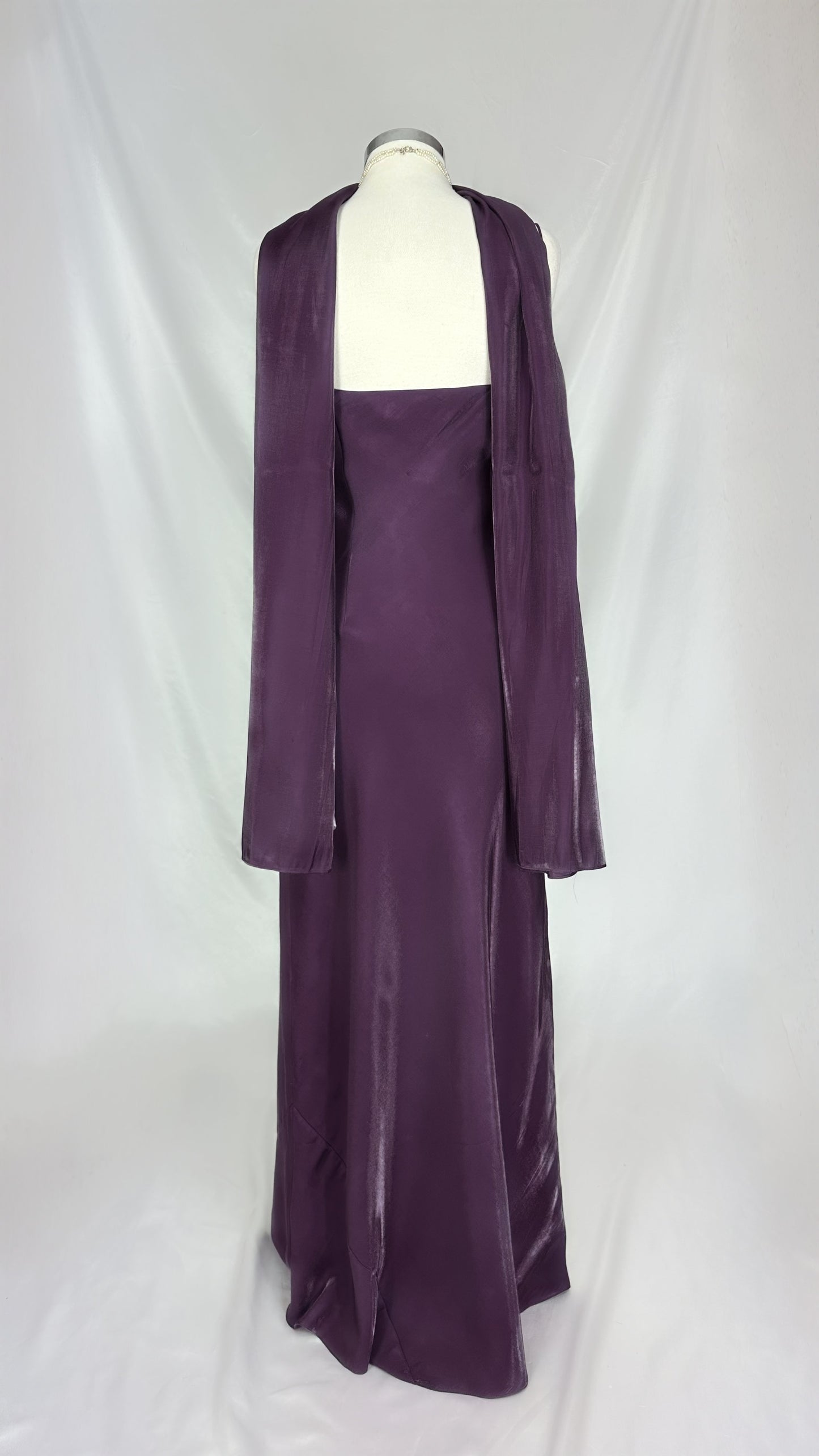 RICH PURPLE IRIDESCENT MAXI DRESS WITH MATCHING SCARF