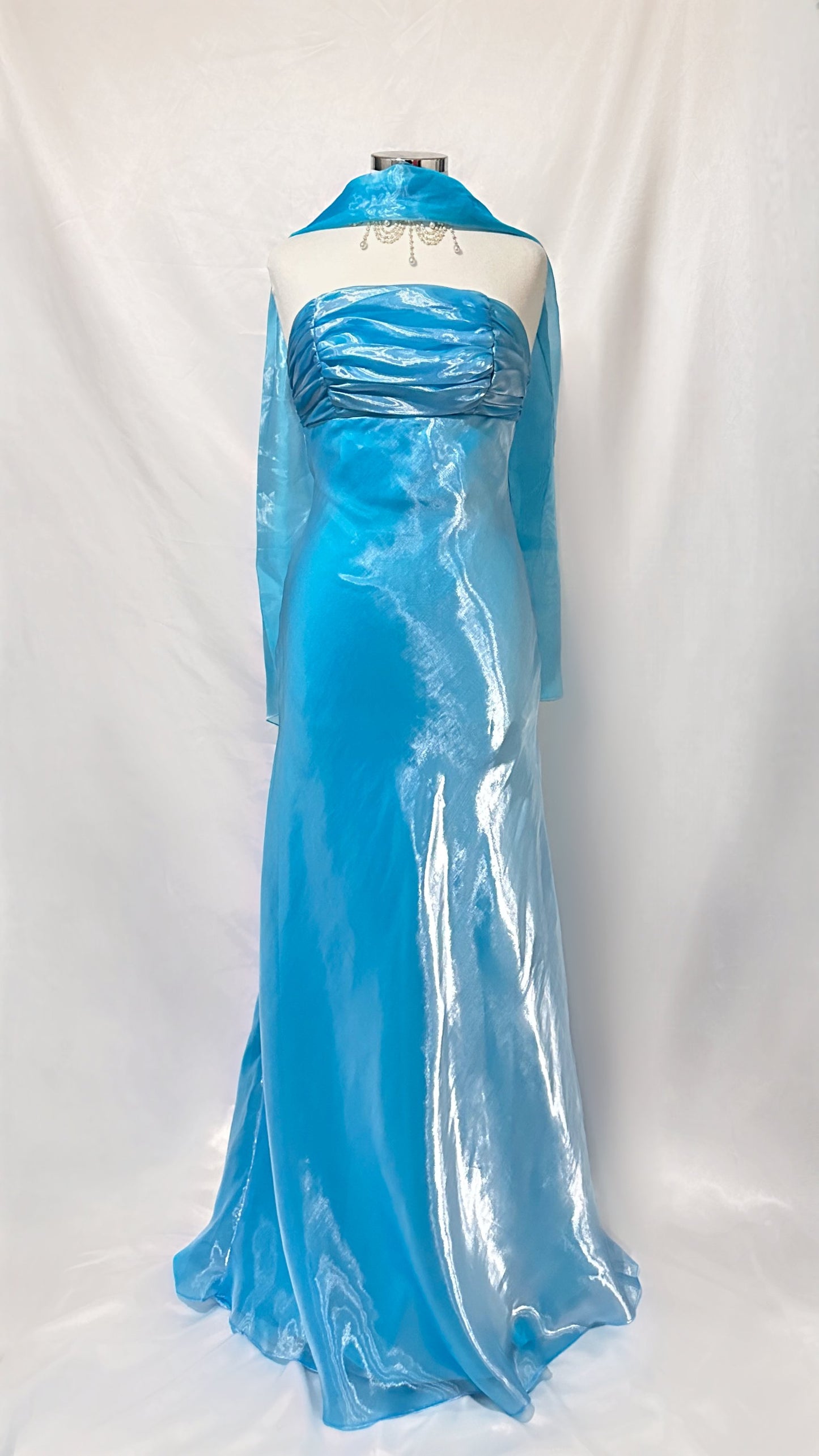 CRYSTAL BLUE WATERS IRIDESCENT STRAPLESS GOWN