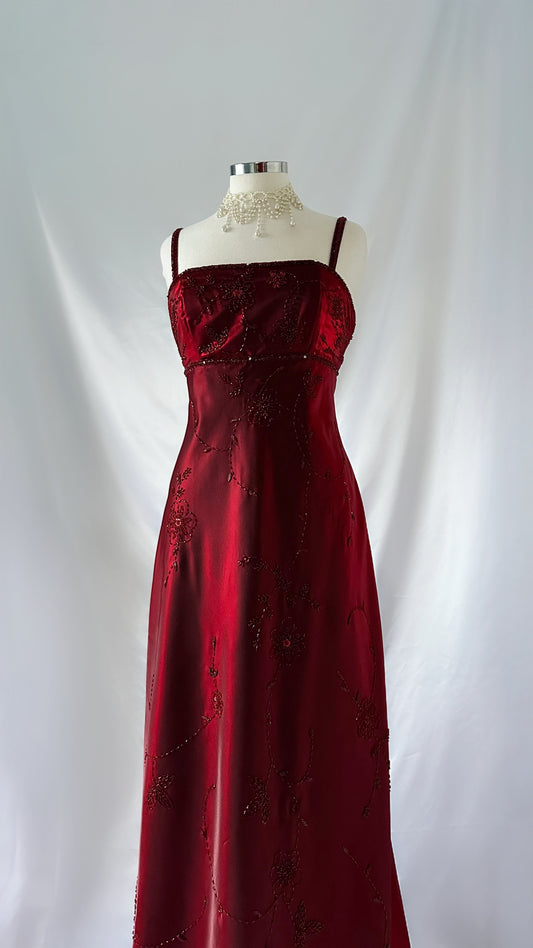 Princess Merlot Iridescent Embellished Backless Gown