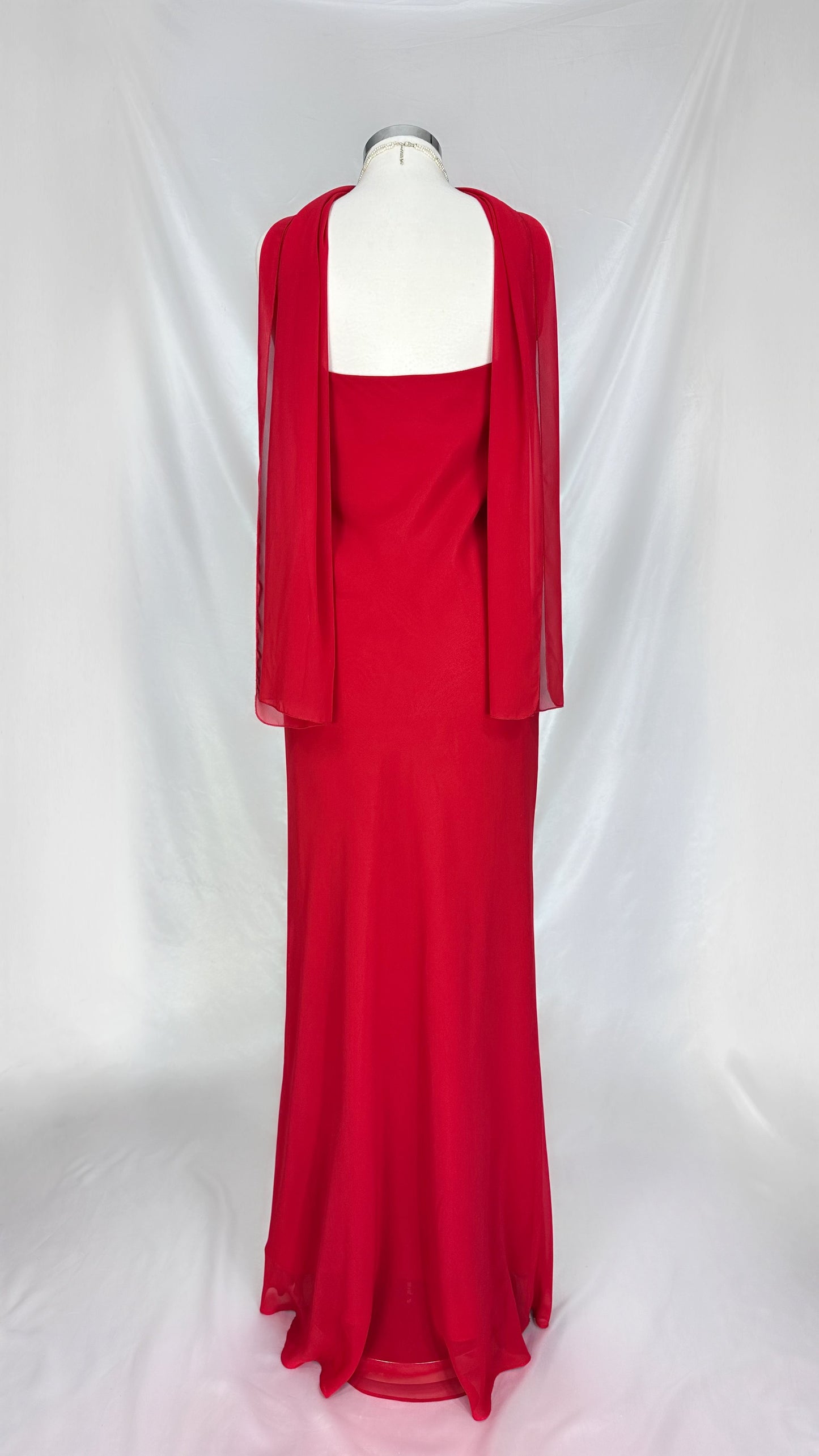 CRIMSON DRAPED BUST MAXI DRESS WITH MATCHING SCARF