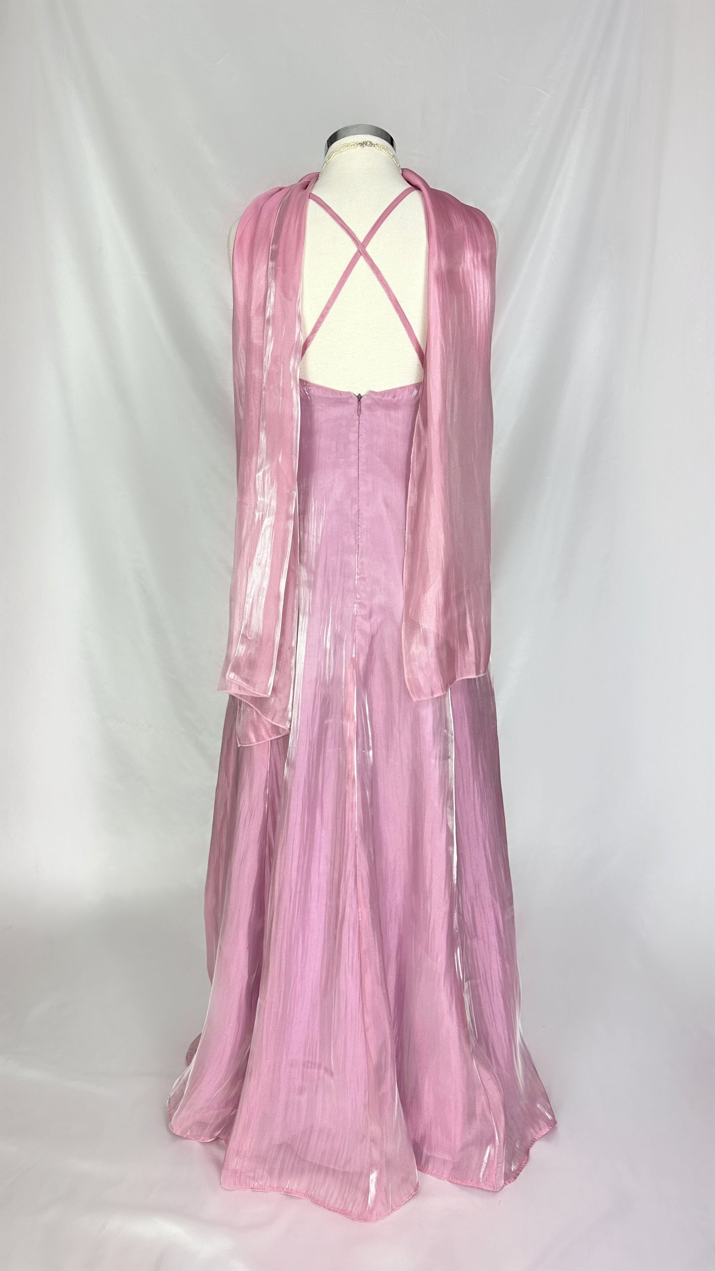 BLUSH PINK IRIDESCENT GOWN WITH MATCHING SCARF