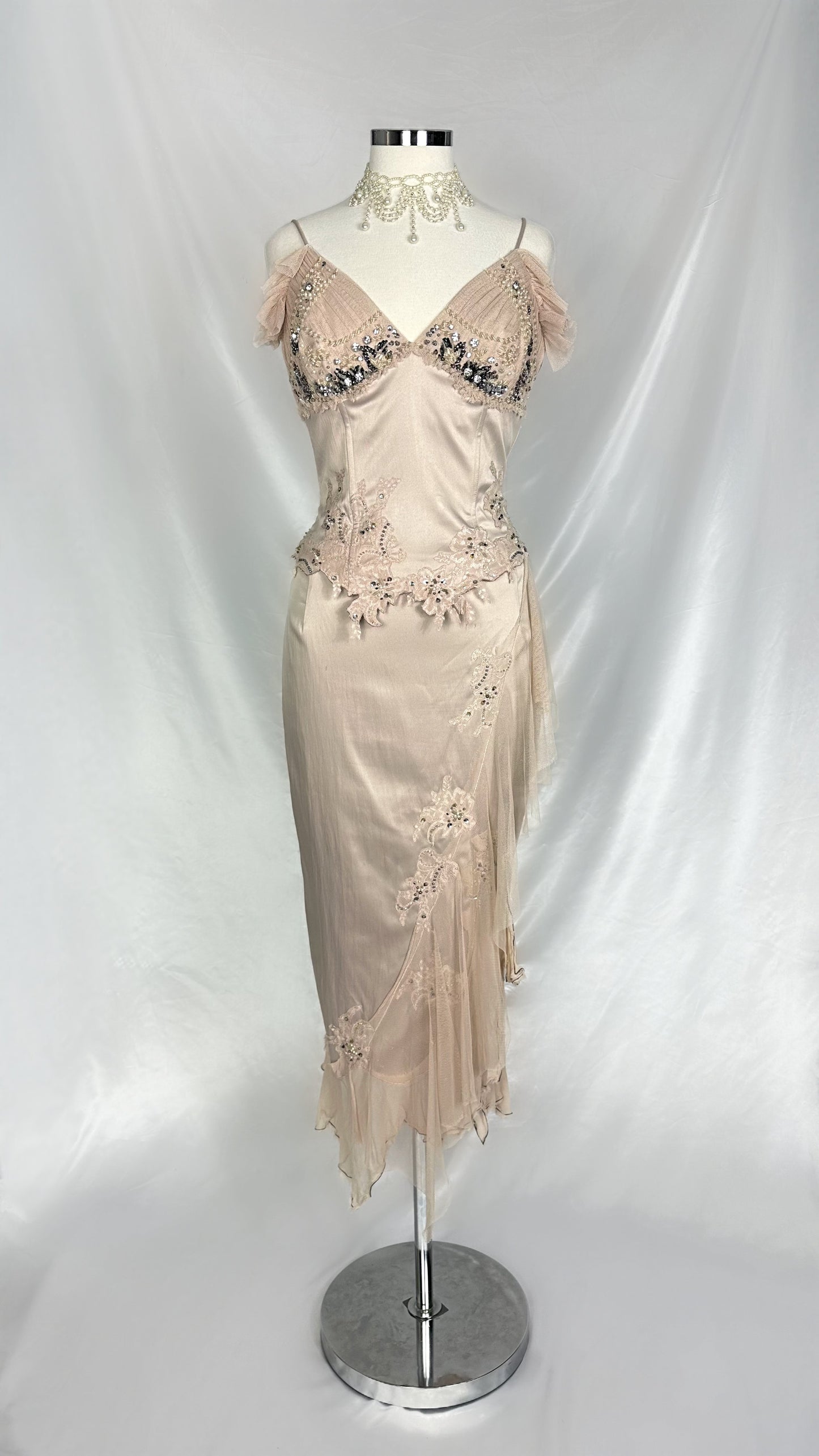 NUDE COUTURE EMBELLISHED CORSET TOP AND MATCHING SKIRT SET