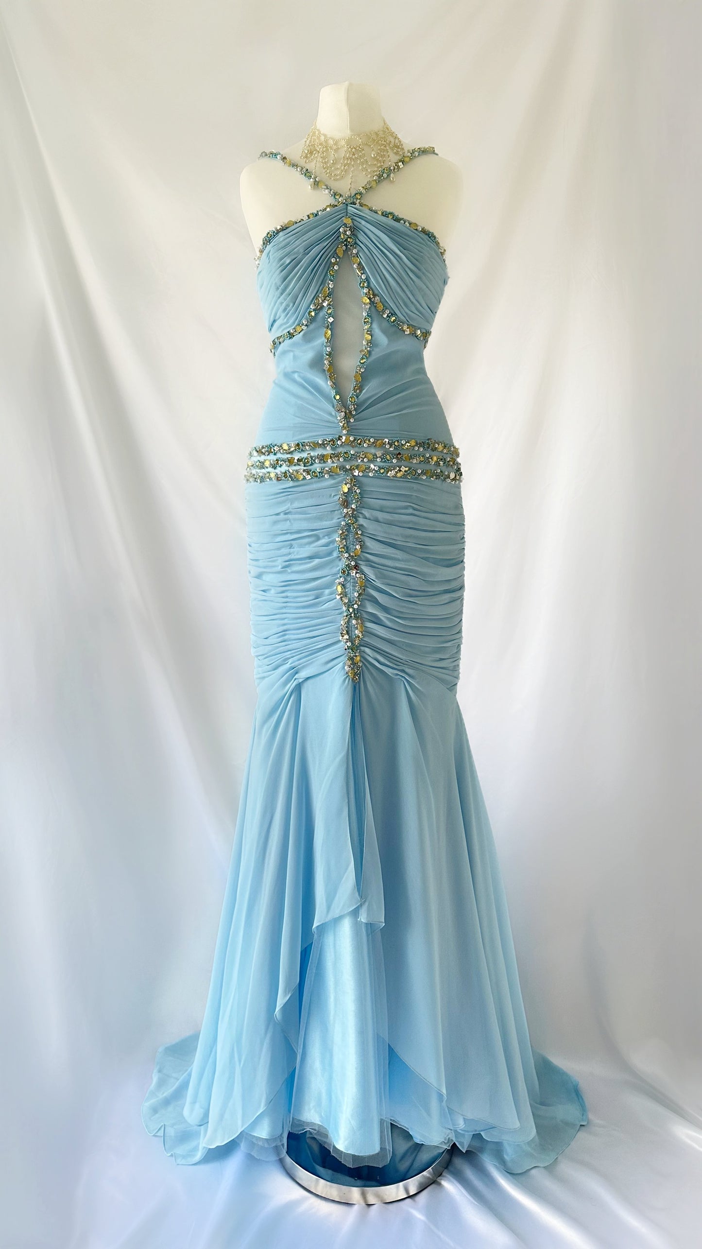 BABY BLUE EMBELLISHED KEY HOLE FISHTAIL GOWN