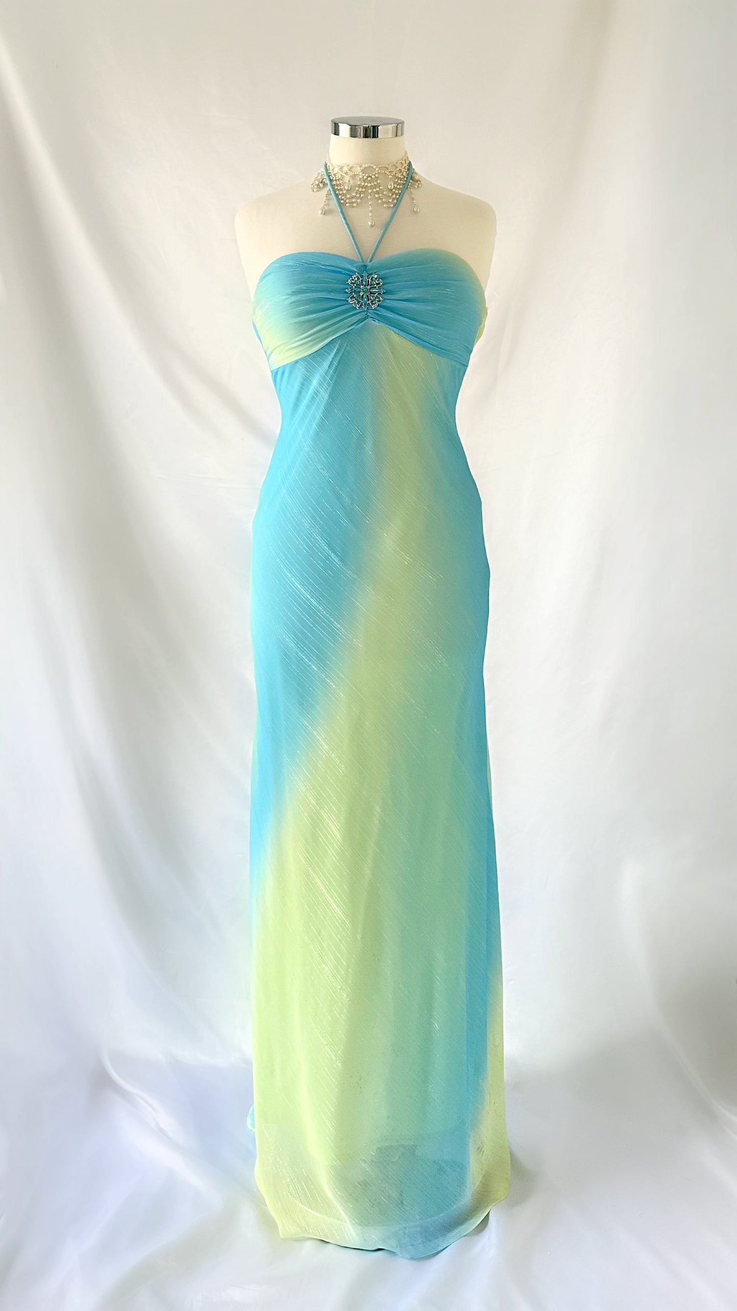 FROSTED OCEAN HALTER GOWN