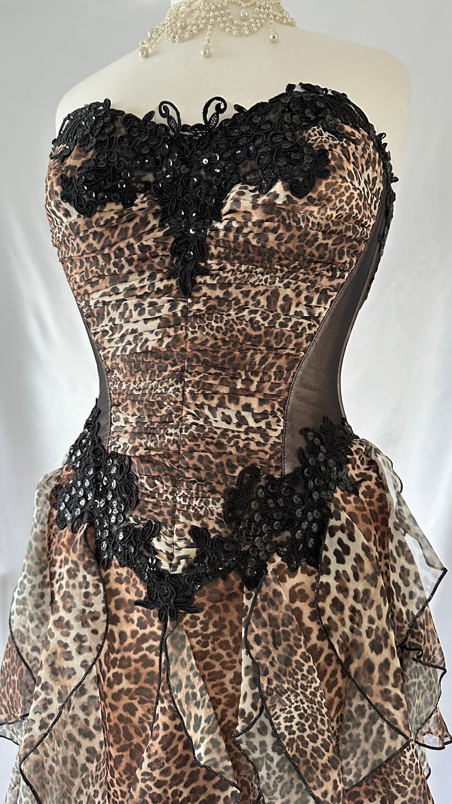 Vintage Catwalk Collection Leopard Vixen Ruffle Corset Dress