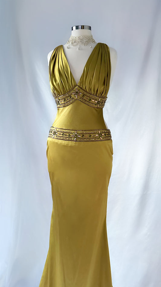 How To Lose A Guy In 10 Days Inspired Vintage 00s Gold Embellished Backless Gown