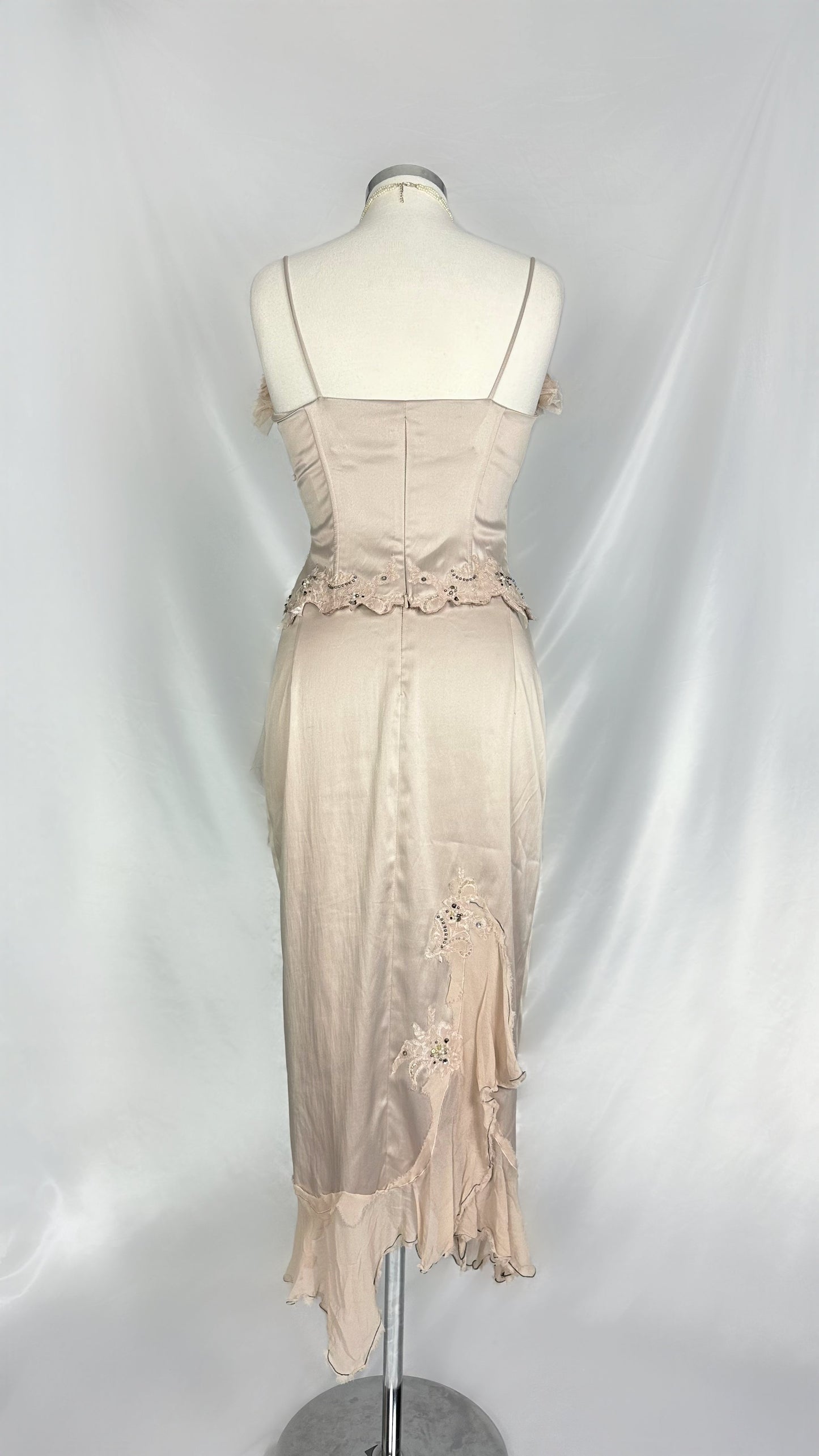 NUDE COUTURE EMBELLISHED CORSET TOP AND MATCHING SKIRT SET