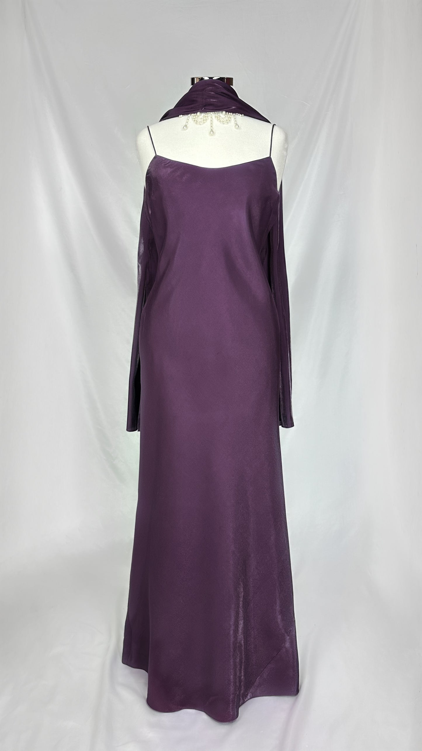 RICH PURPLE IRIDESCENT MAXI DRESS WITH MATCHING SCARF