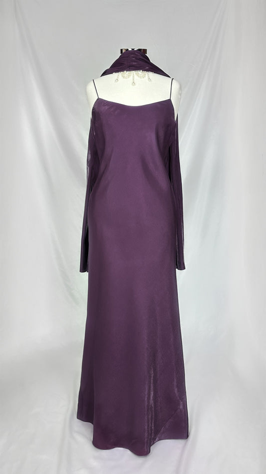 RICH PURPLE IRIDESCENT MAXI DRESS WITH MATCHING SCARF