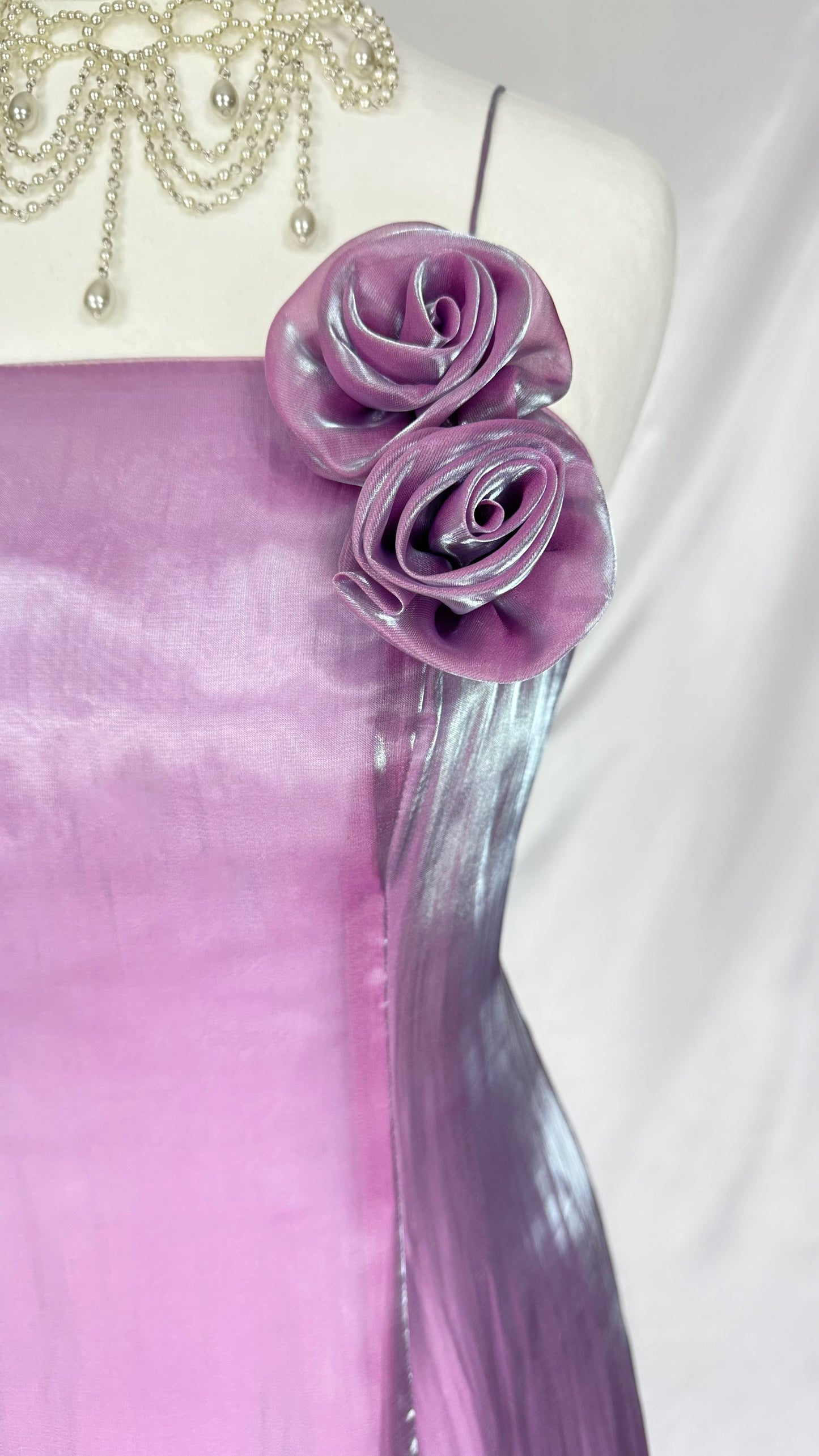 LILAC AURA IRIDESCENT ROSE MAXI DRESS