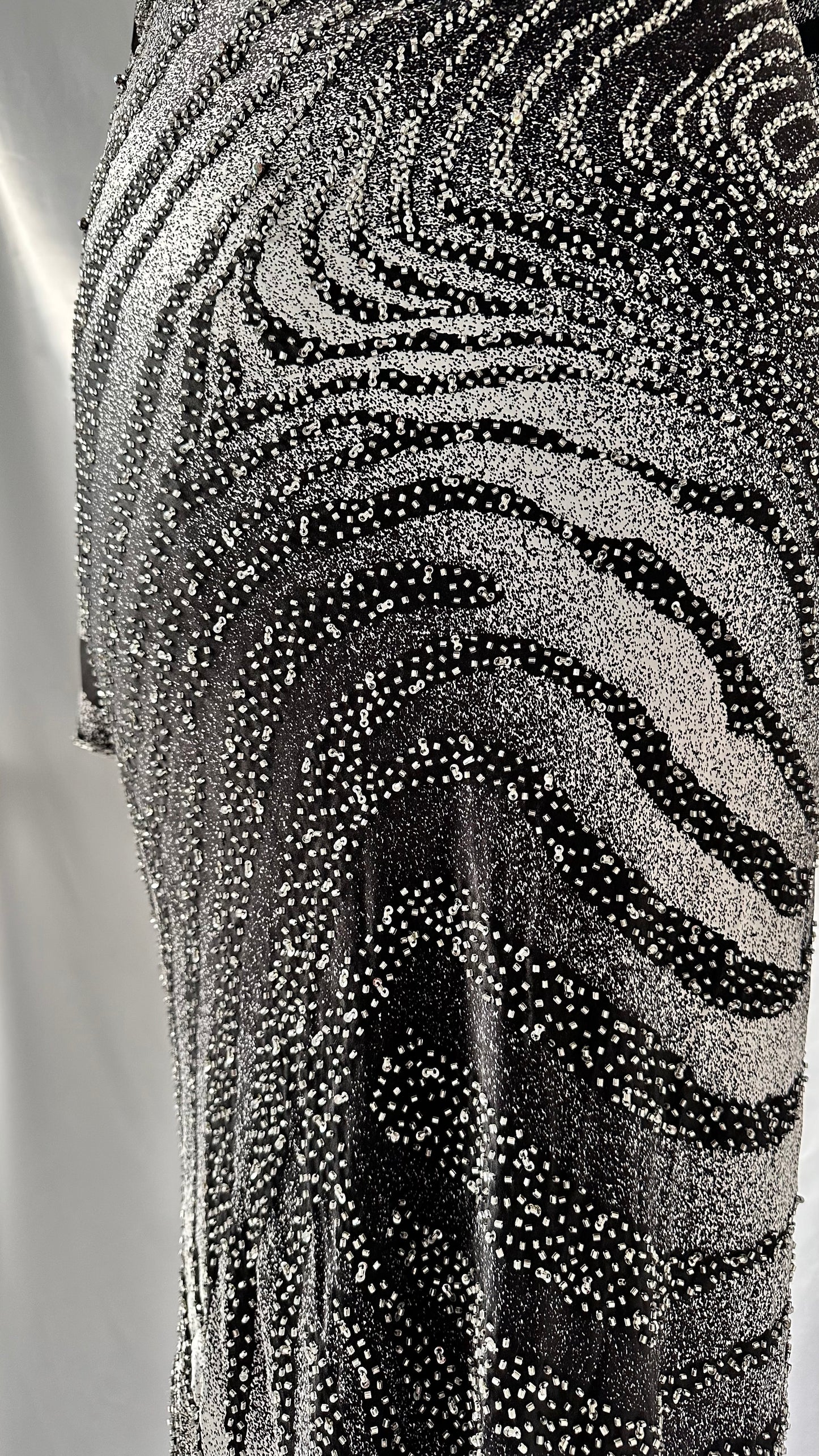 Vintage Embellished Grey & Black Zebra Print Silk Dress