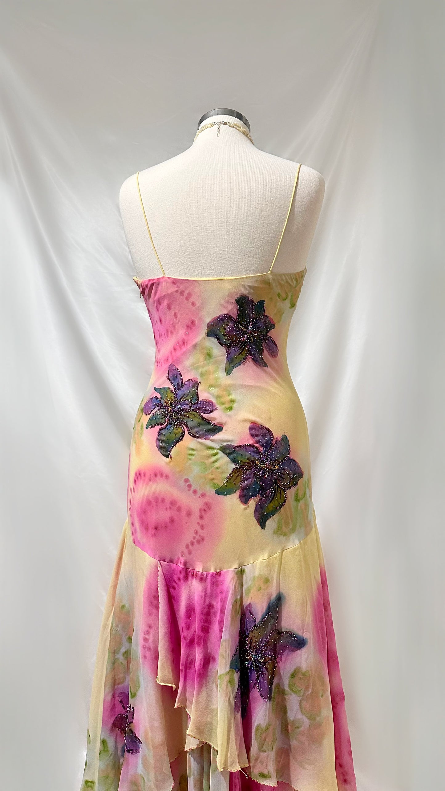 Ethereal 90s Pastel Yellow Floral Silk Gown