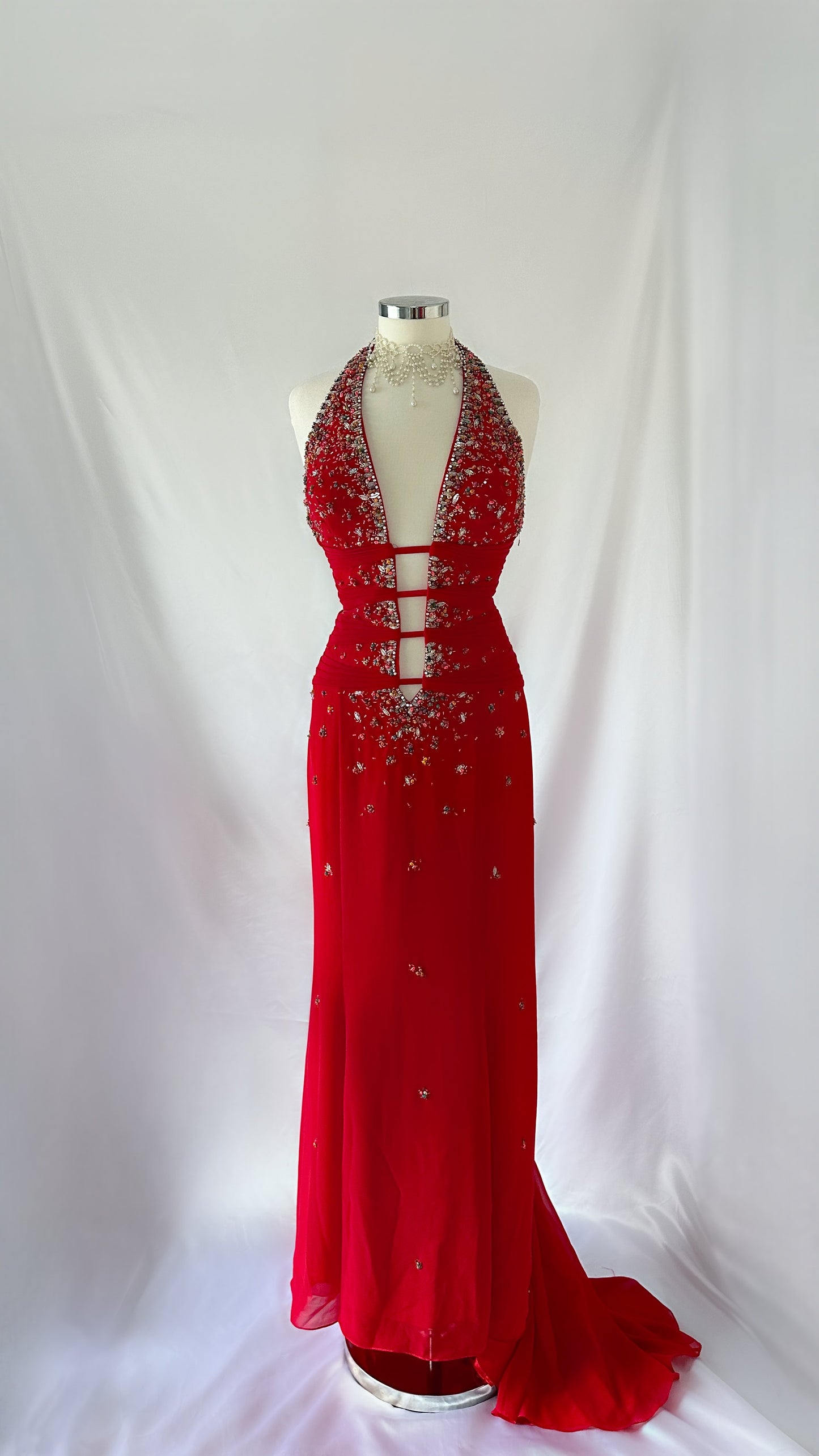 Eye Catching Vintage 90s Vixen Cherry Red Low V-cut Gown