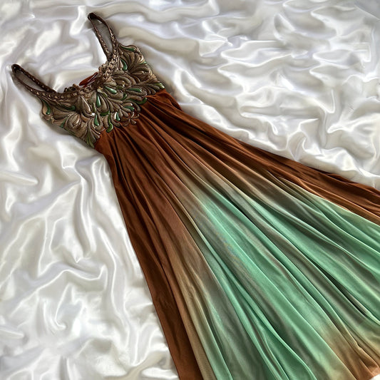 Mystical Woodland Dreams Vintage Ema Savahl Couture Brown & Turquoise Gown