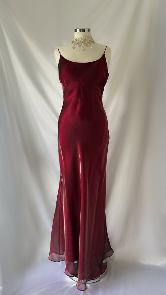 Beautiful Merlot Red Iridescent Vintage 90s Maxi Dress