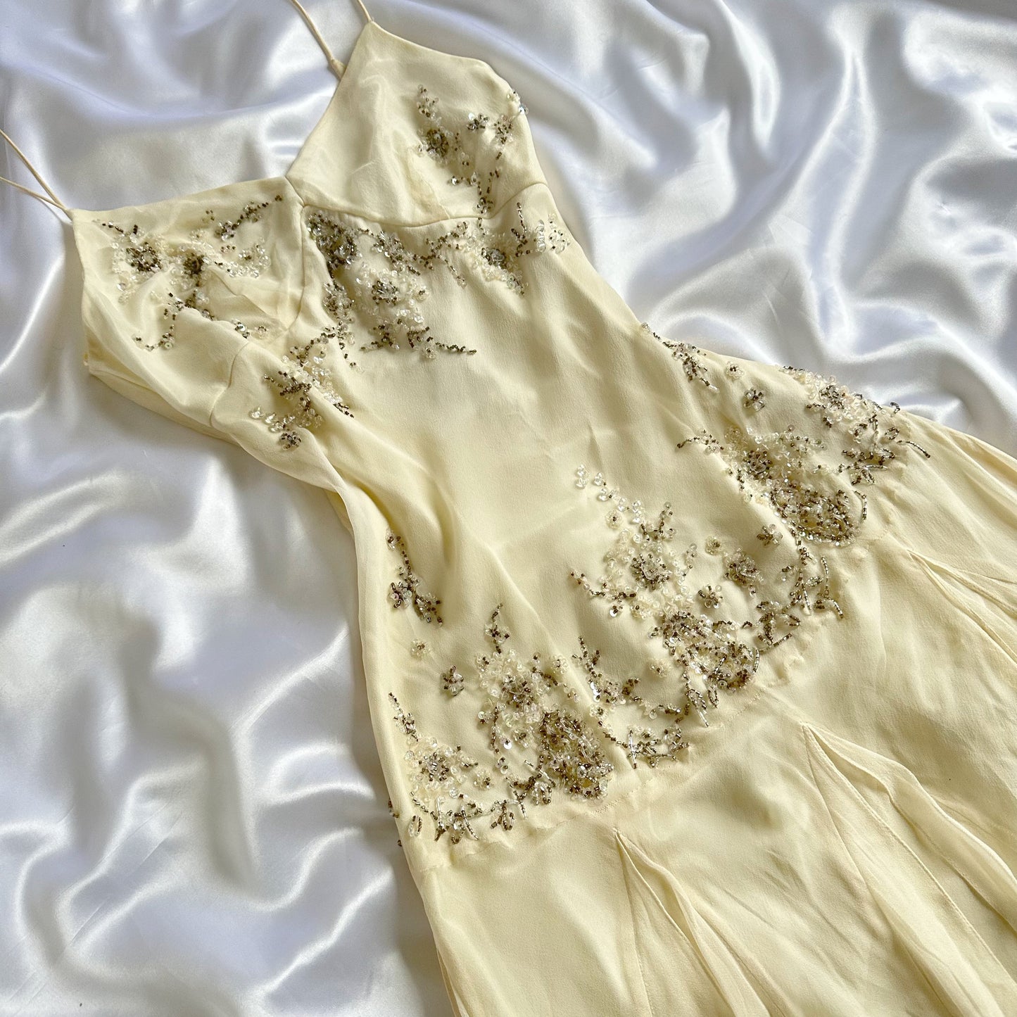 Ethereal Embellished Vintage Ivory Silk Maxi Dress