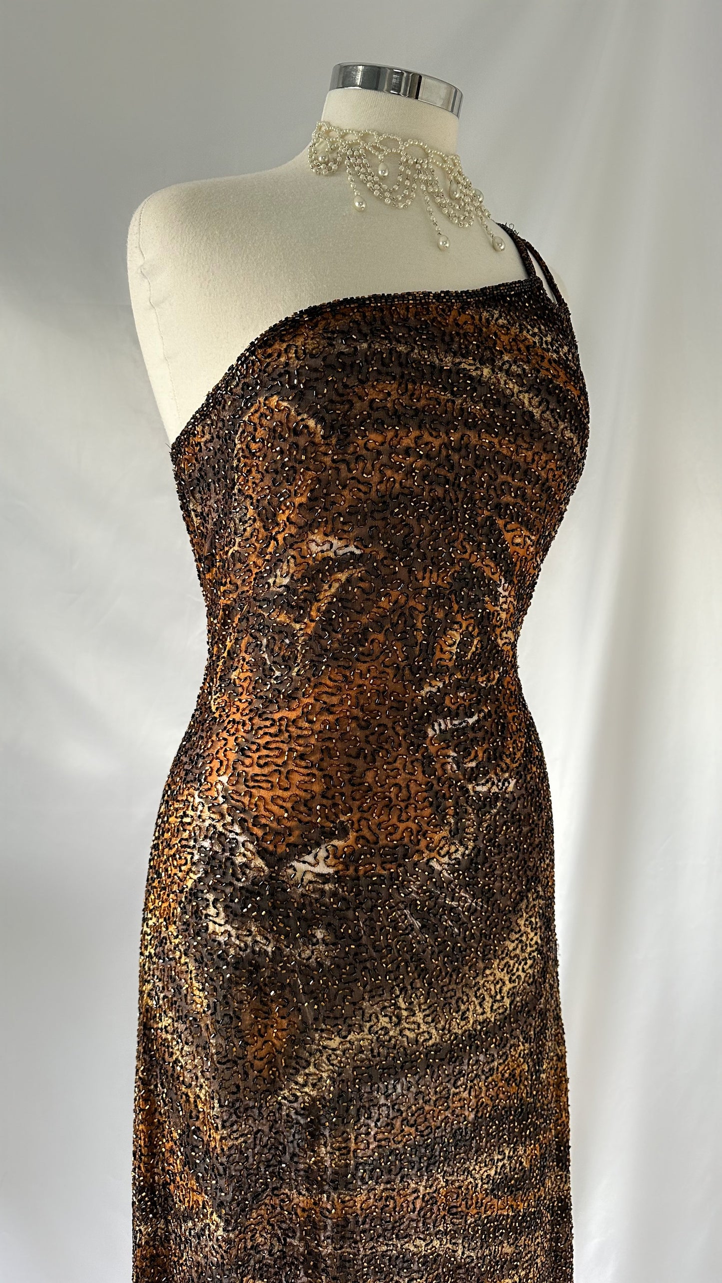 One Of A Kind 90s Highly Embellished Tiger Asymmetrical Dress