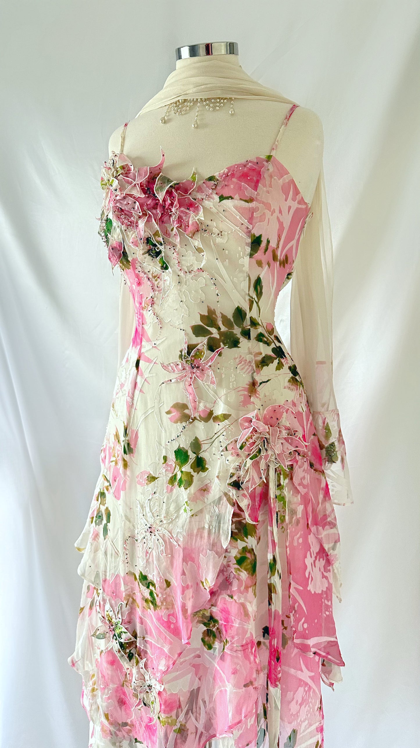 The Garden Fairy Enchantment Vintage Silk Floral Dress Set