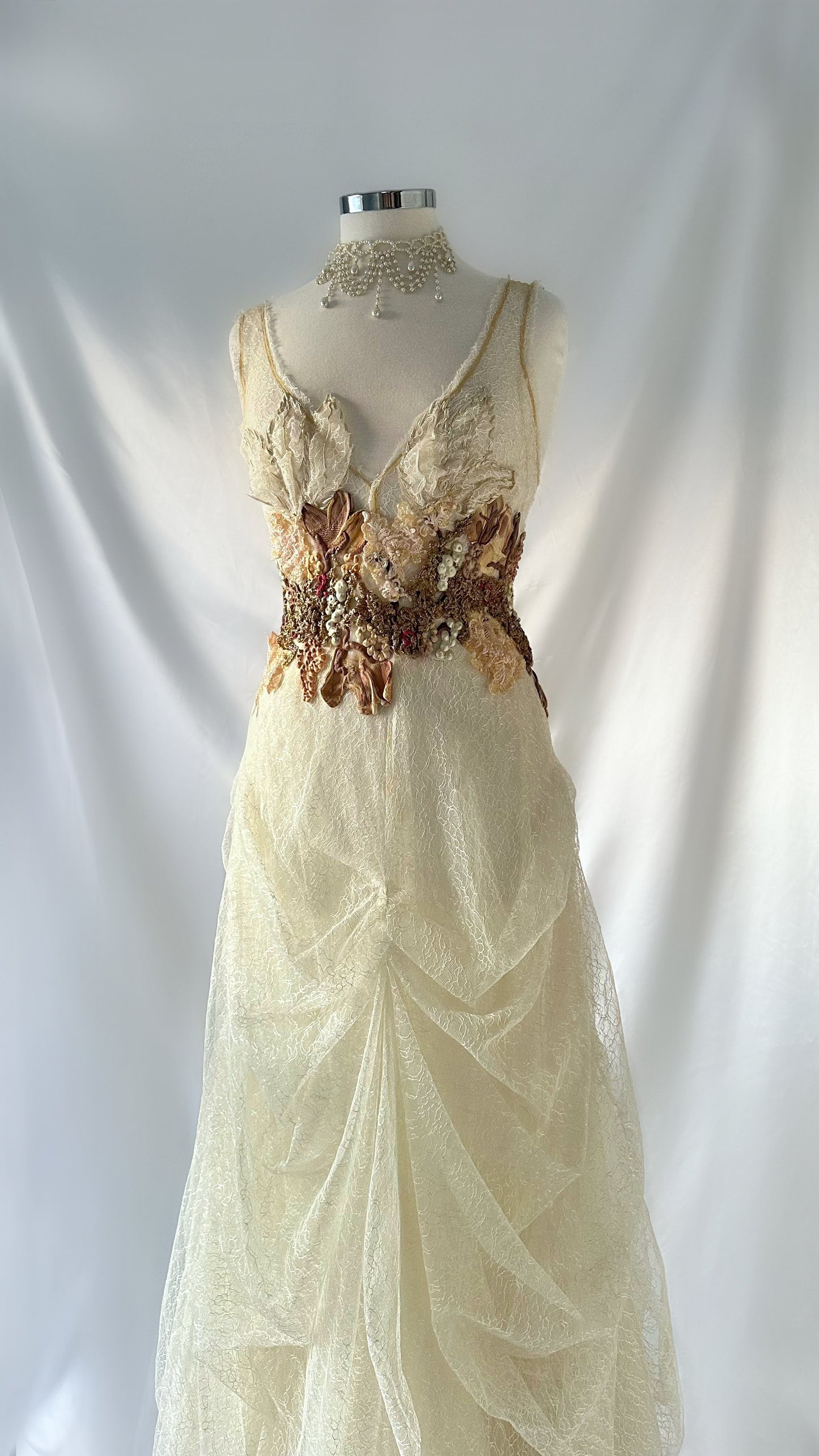 Ethereal Hand-Painted Vintage Couture Ema Savahl Cream Wedding Gown