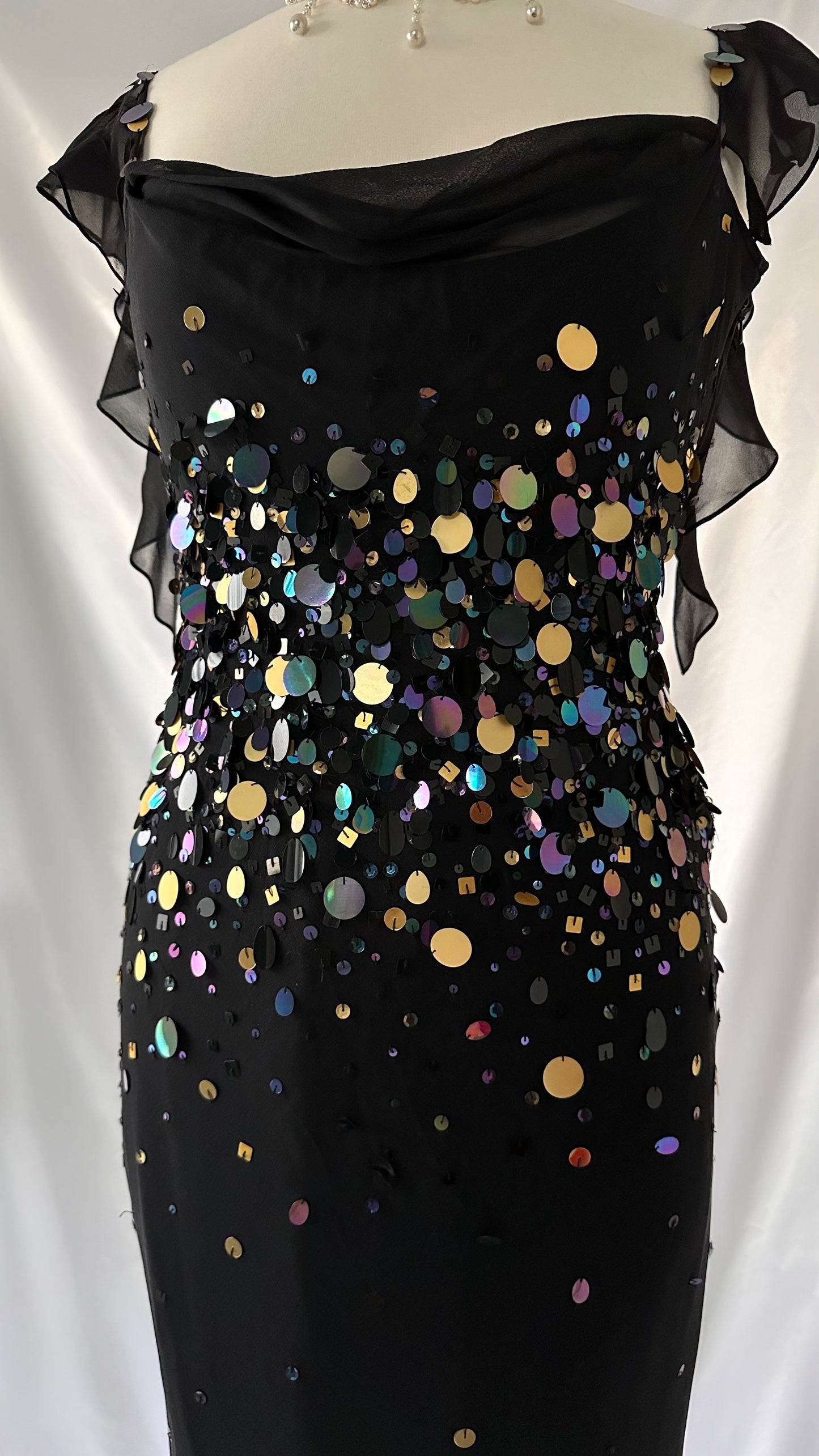 Whimsical 00s Black Bubble Sequin Embellished Maxi Dress