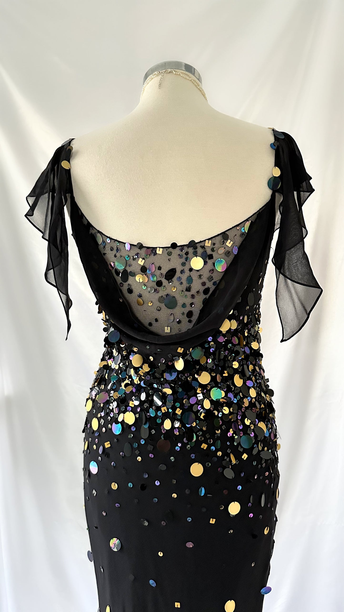 Whimsical 00s Black Bubble Sequin Embellished Maxi Dress