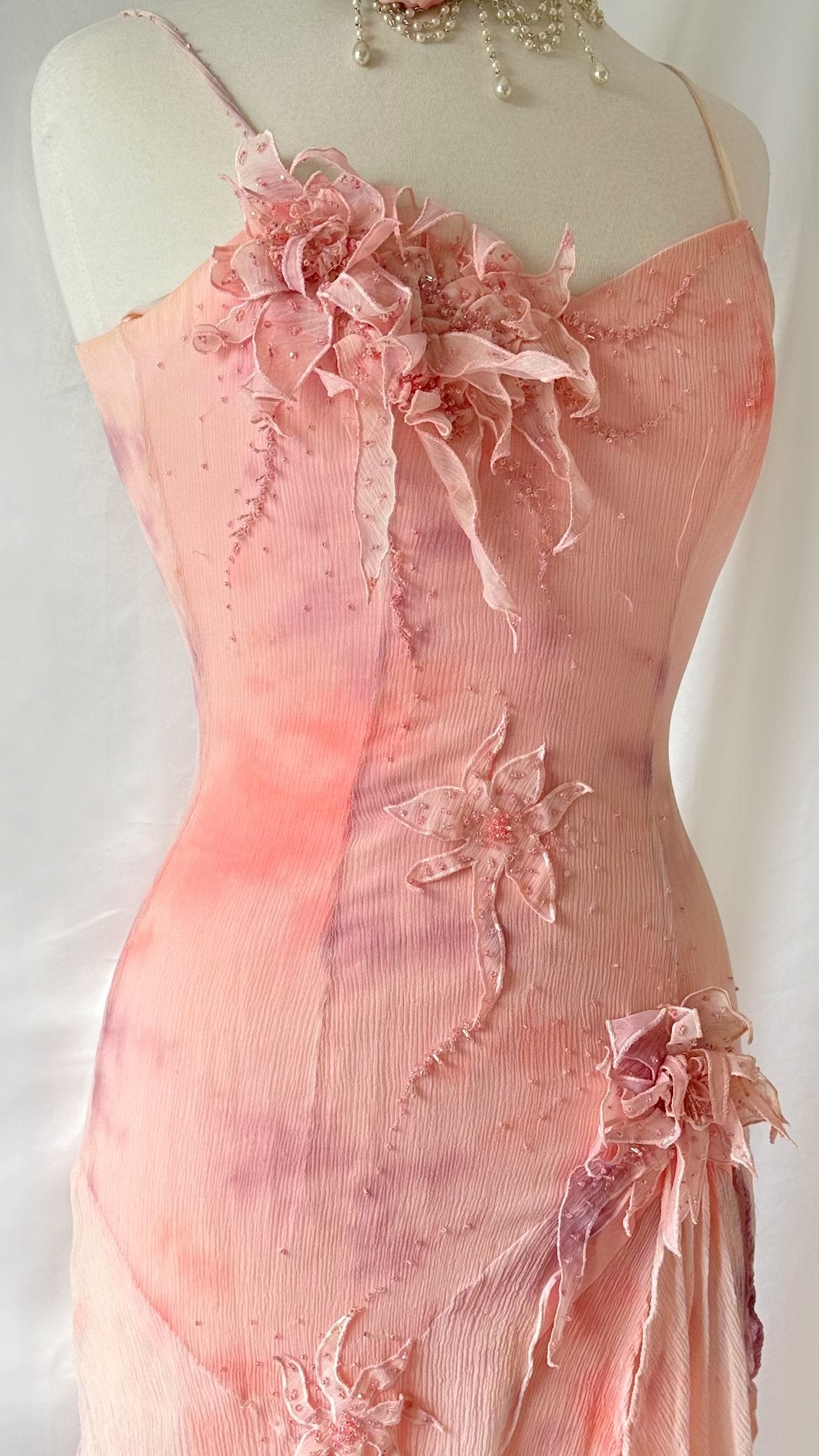 Dreamy Vintage 90s Blush Pink Asymmetrical Silk Fairy Midi Dress