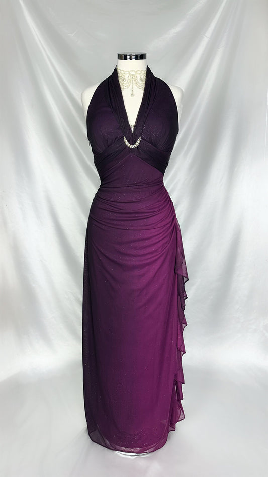 SHIMMERING AMETHYST OMBRÉ HALTER NECK MAXI DRESS